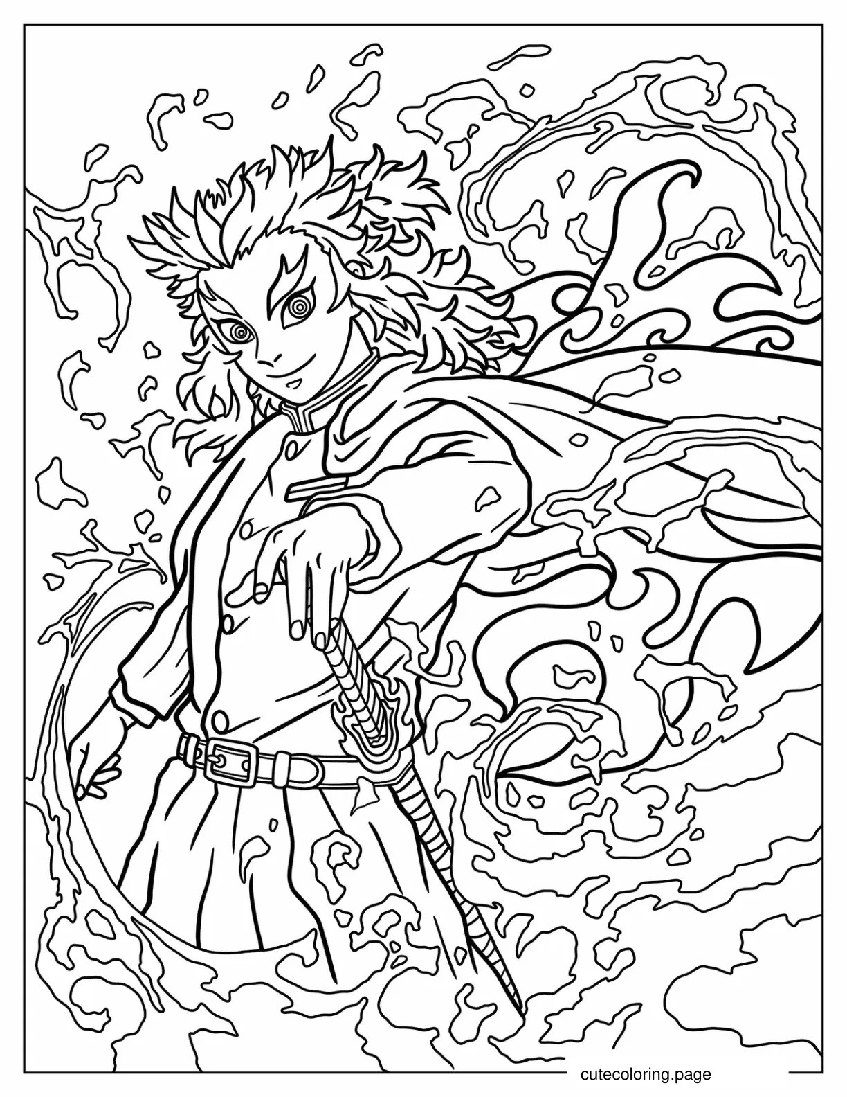 Detailed Coloring Page Of Kyojuro Rengoku coloring page