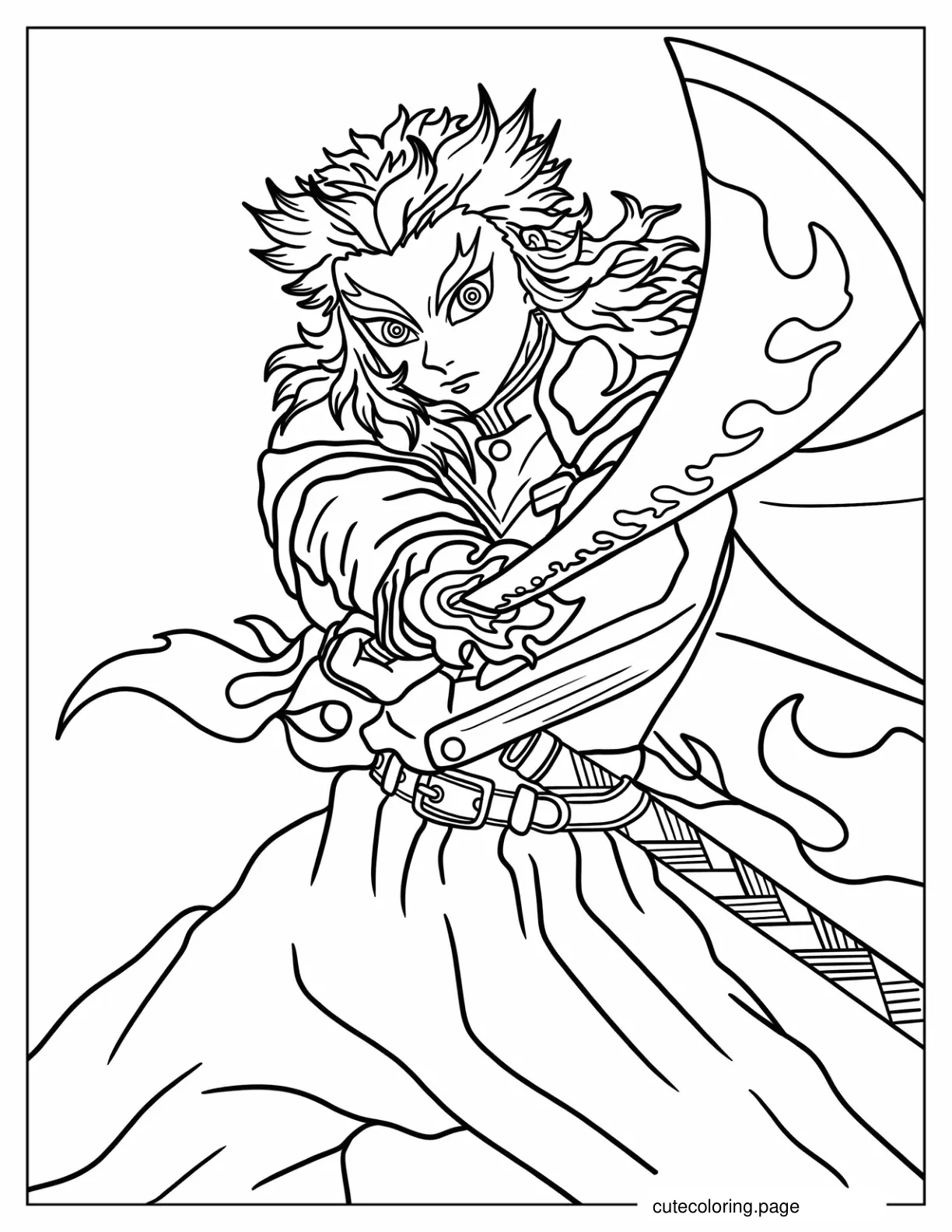 Detailed Outline Of Kyojuro Rengoku Coloring In coloring page