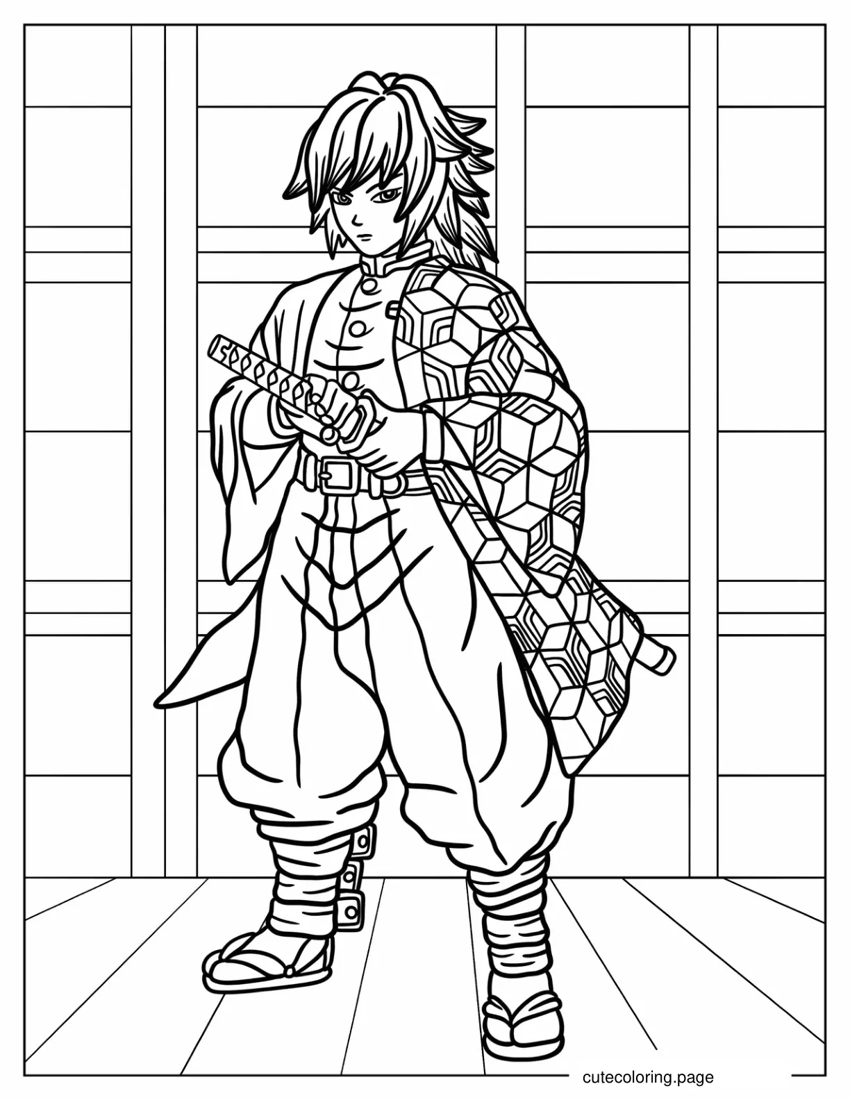 Giyu Tomioka Holding Sword coloring page