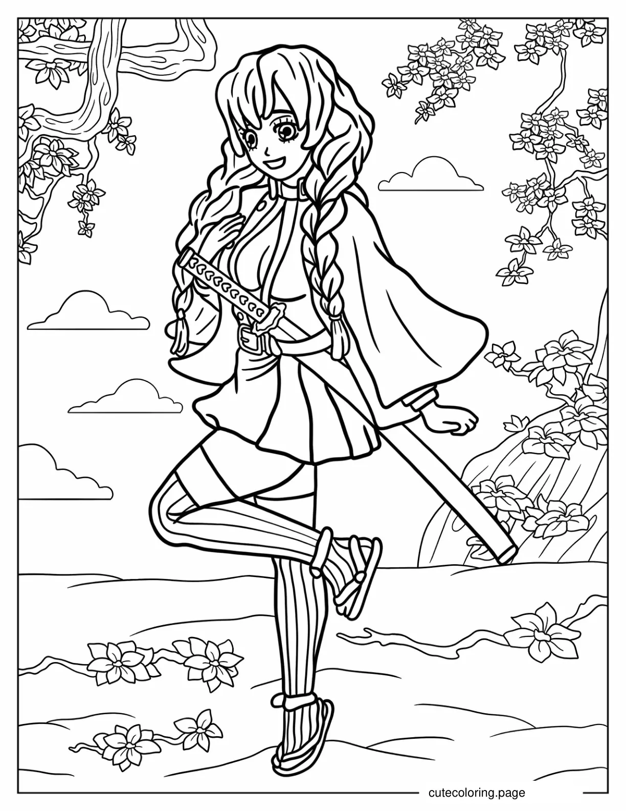 Mitsuri Kanroji In The Forest Coloring Page coloring page