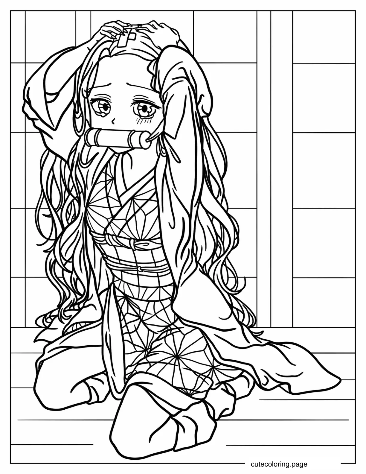 Nezuko Kamado In Tears Coloring Page coloring page