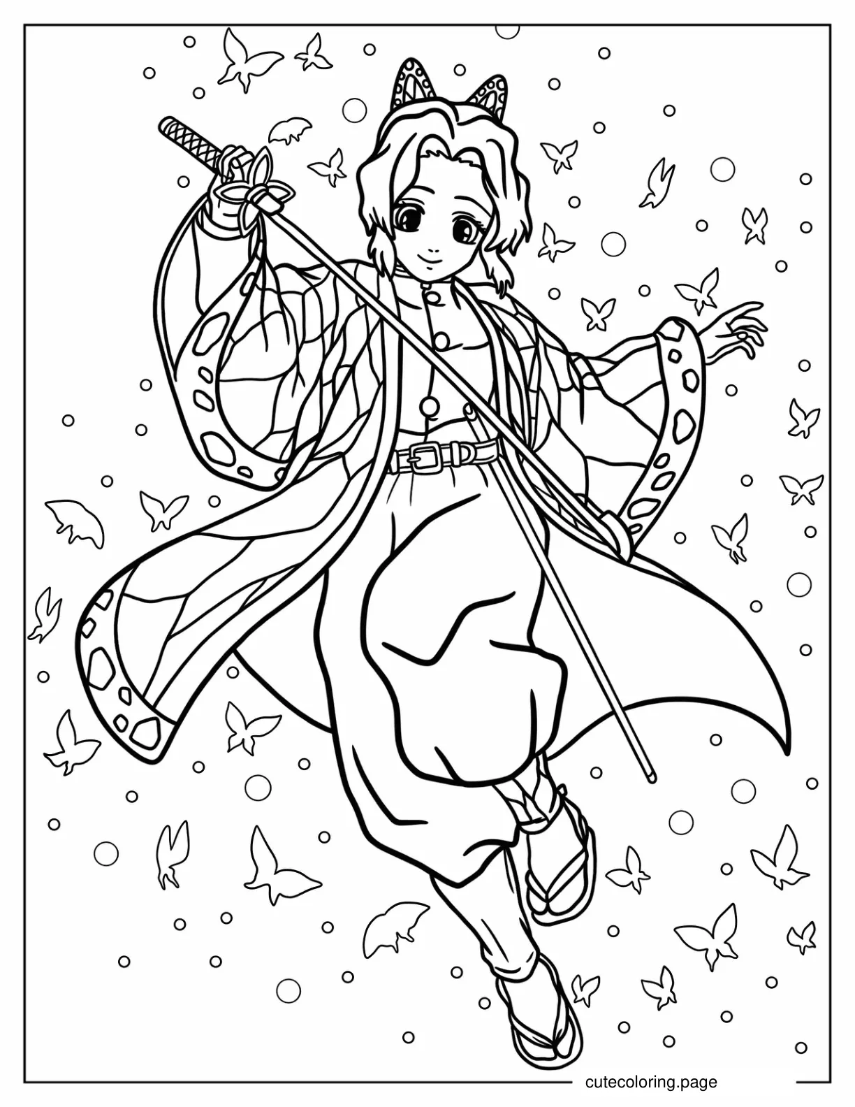 Shinobu Kocho In The Air With Sword Coloring In coloring page