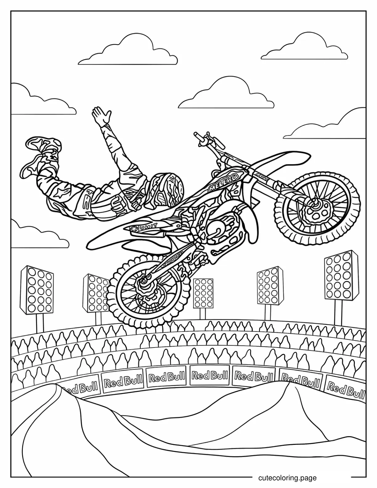 Coloring Page Of Freestyle Rider Doing Holy Grab Trick On Dirt Bike coloring page