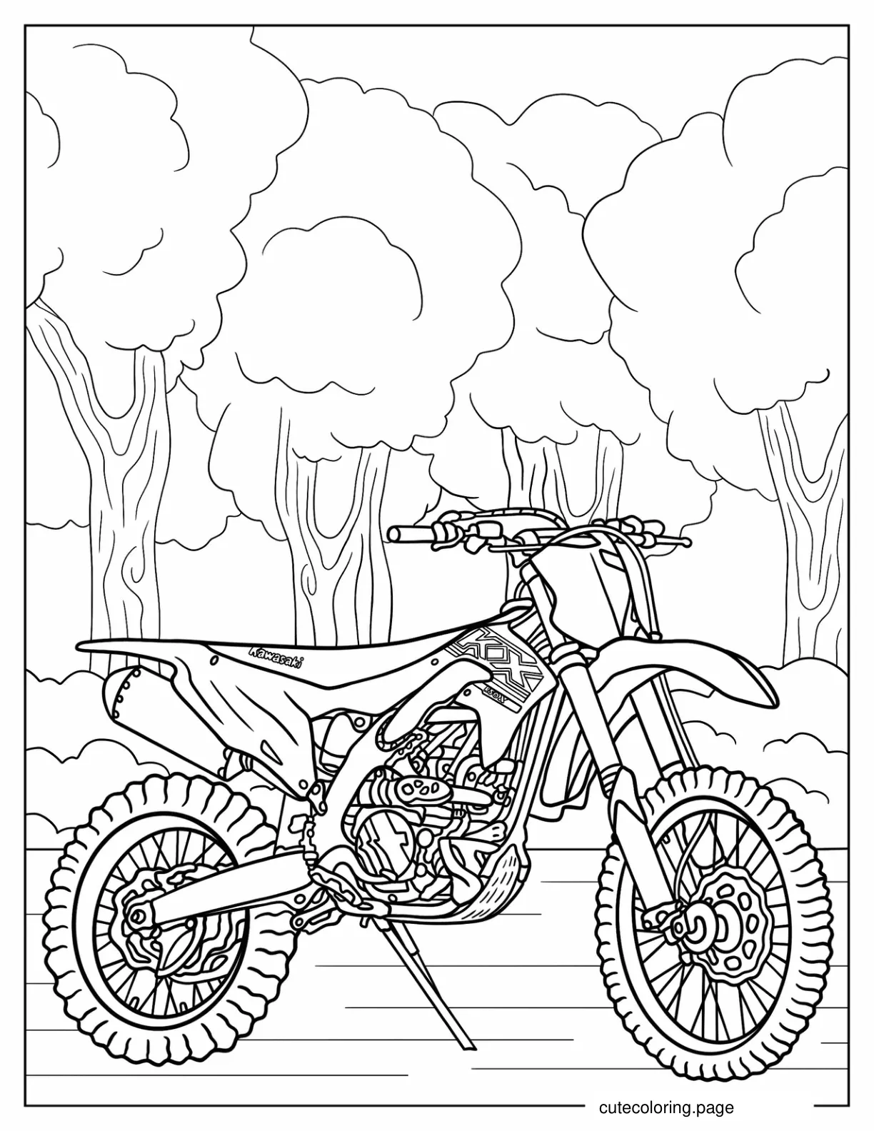 Coloring Sheet Of Parked Kawasaki KX Dirt Bike coloring page