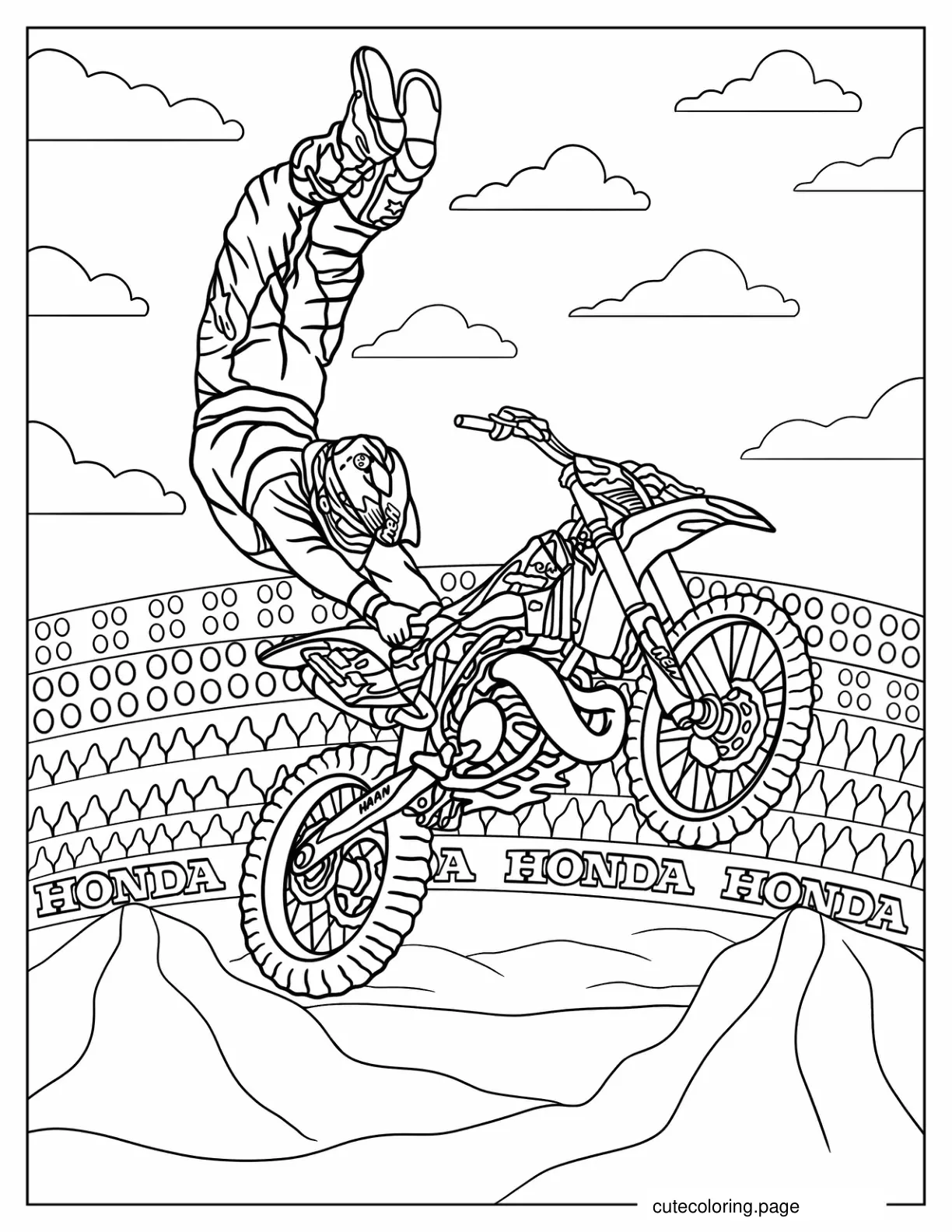 Double Hart Attack Trick On Dirt Bike Coloring Page coloring page