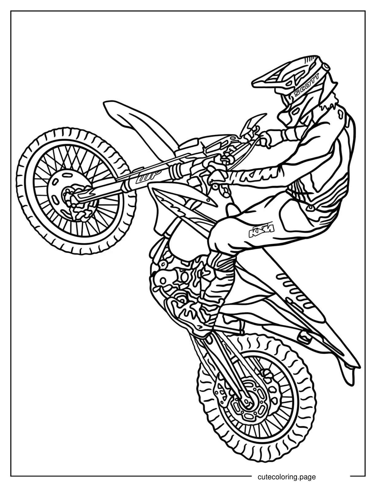 Easy Outline Of Rider On KTM Dirt Bike coloring page