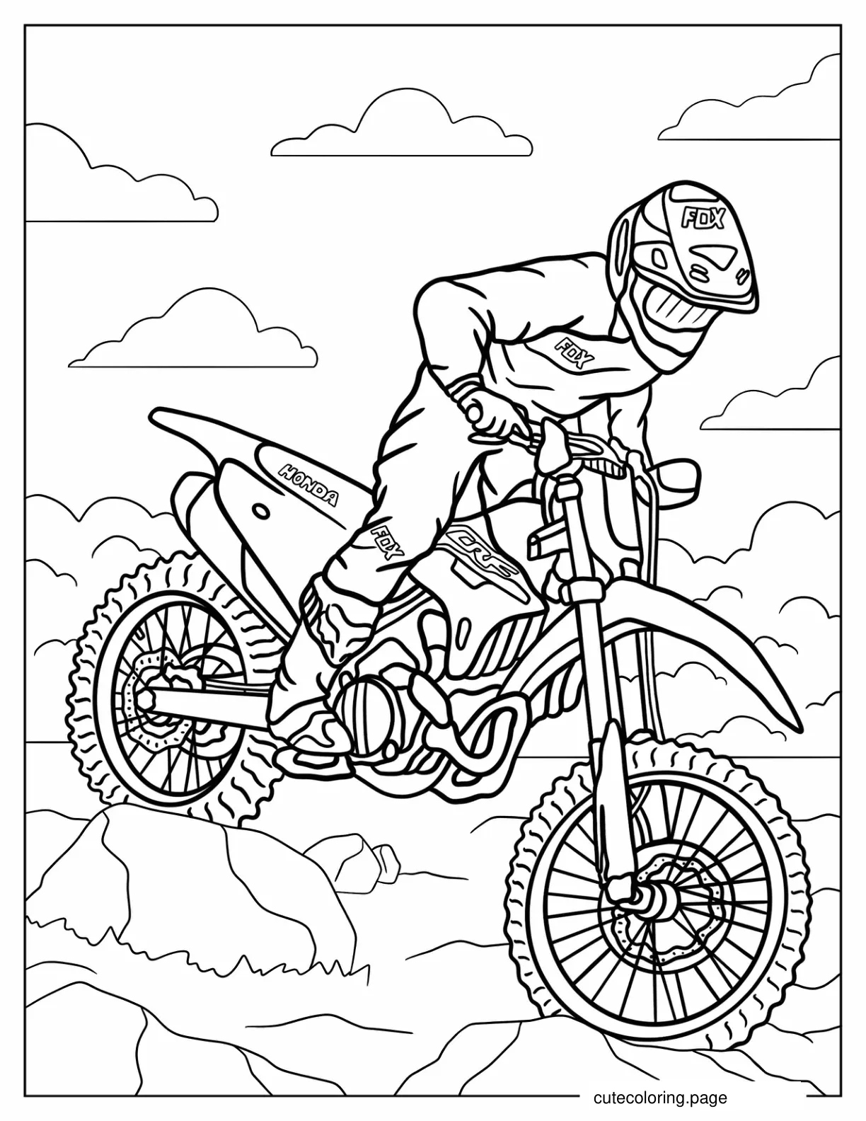 Motocross Rider On Honda Dirt Bike Coloring Page coloring page