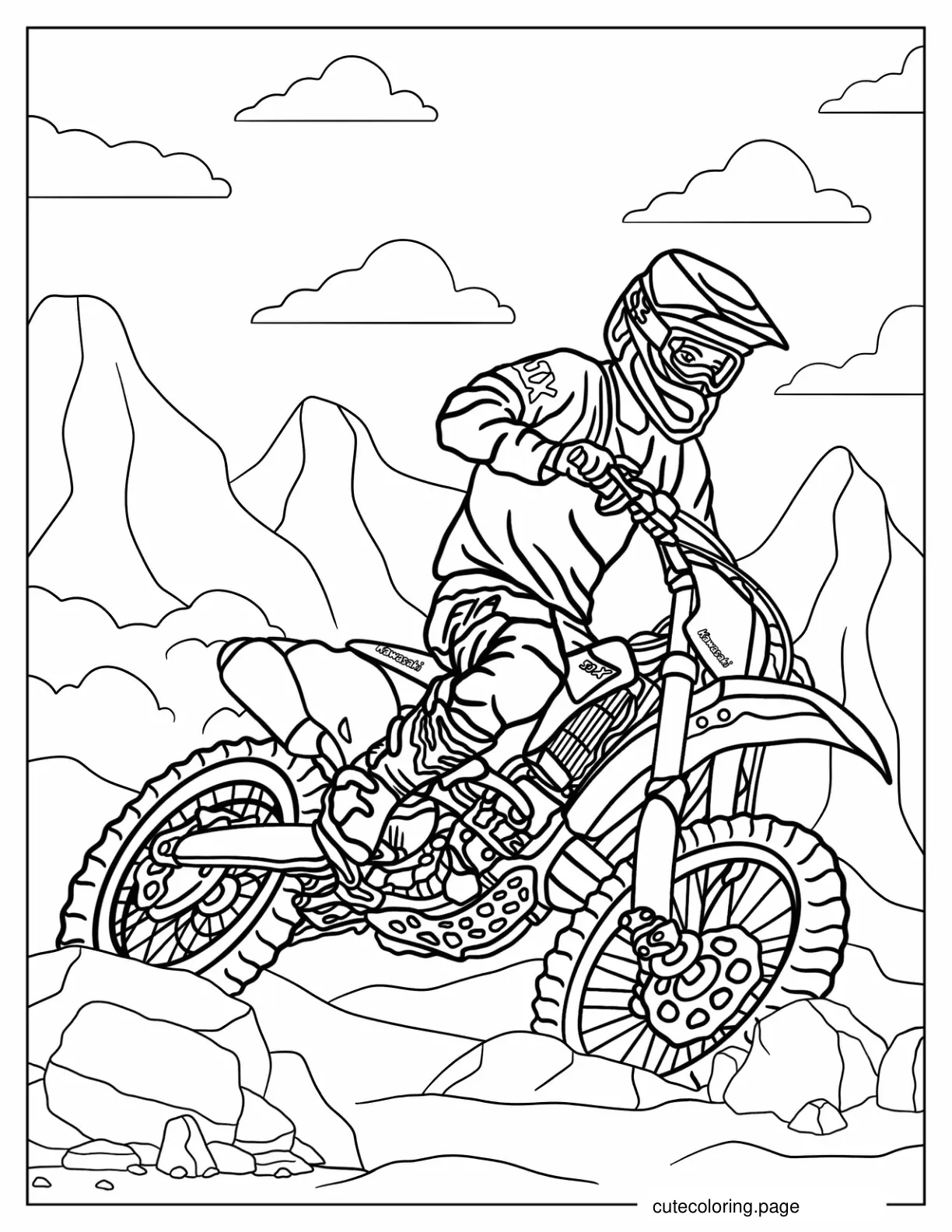 Rider On Kawasaki Dirt Bike Coloring Sheet coloring page