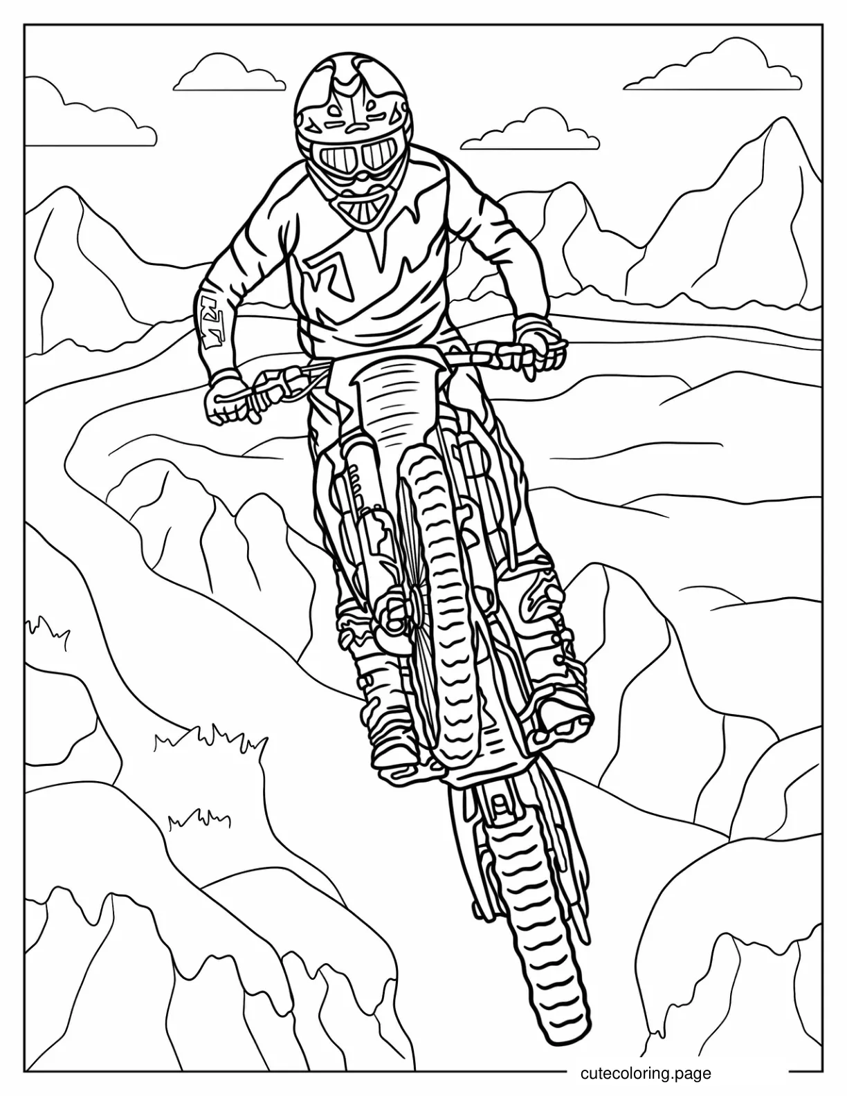 Rider Performing Wheelie On Dirt Bike Coloring Sheet coloring page