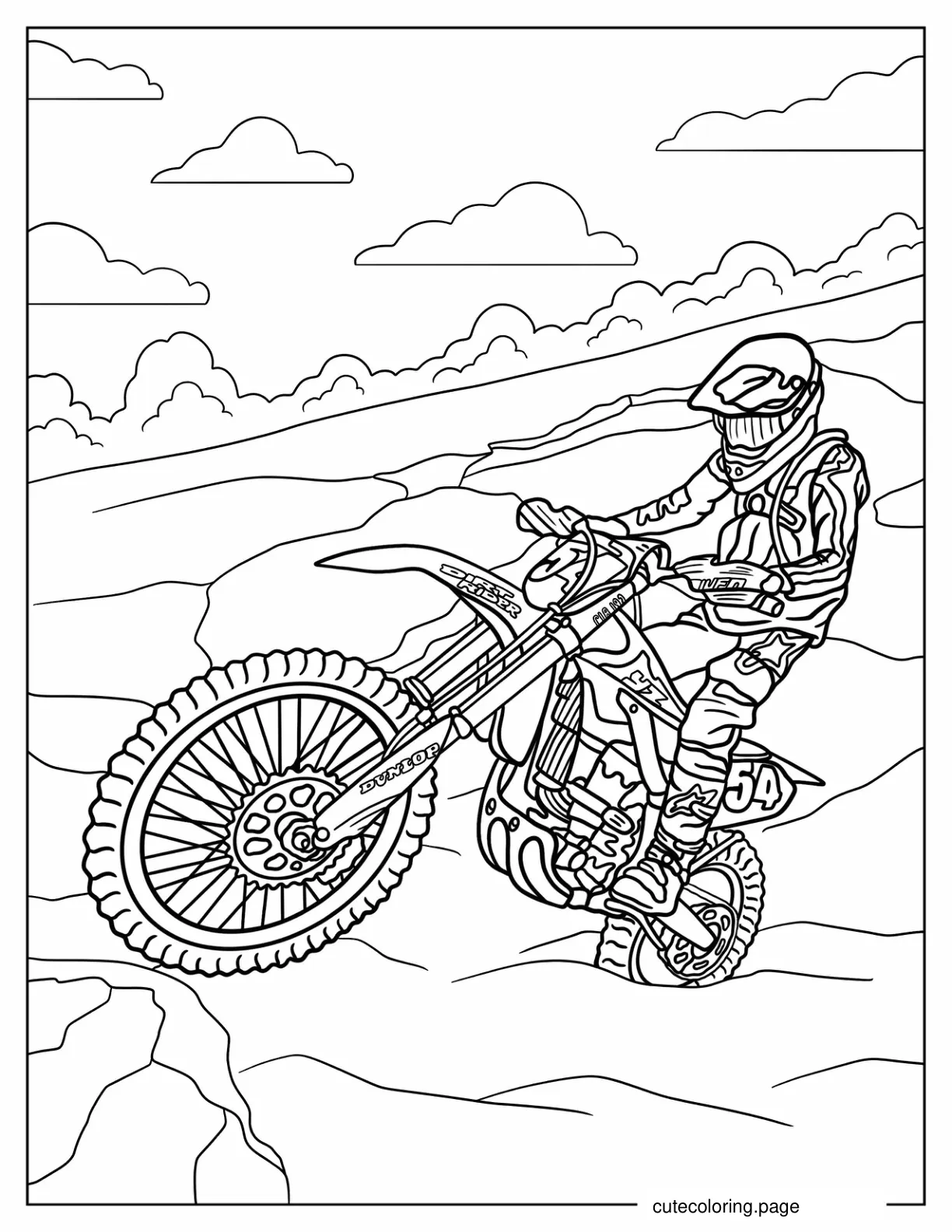 Rider on Dunlop Dirt Bike Coloring Page coloring page