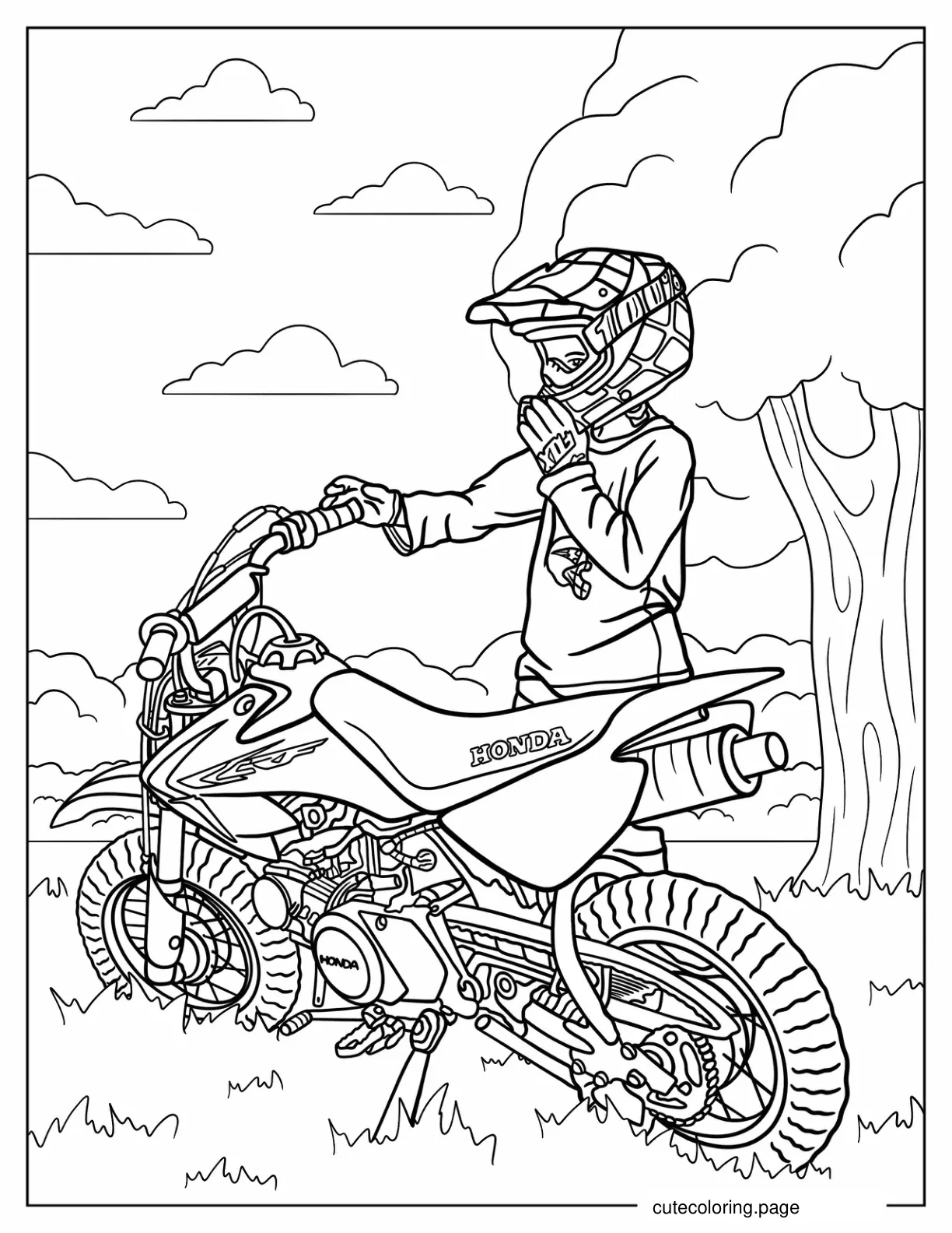 Young Boy With Honda Dirt Bike Coloring Sheet coloring page