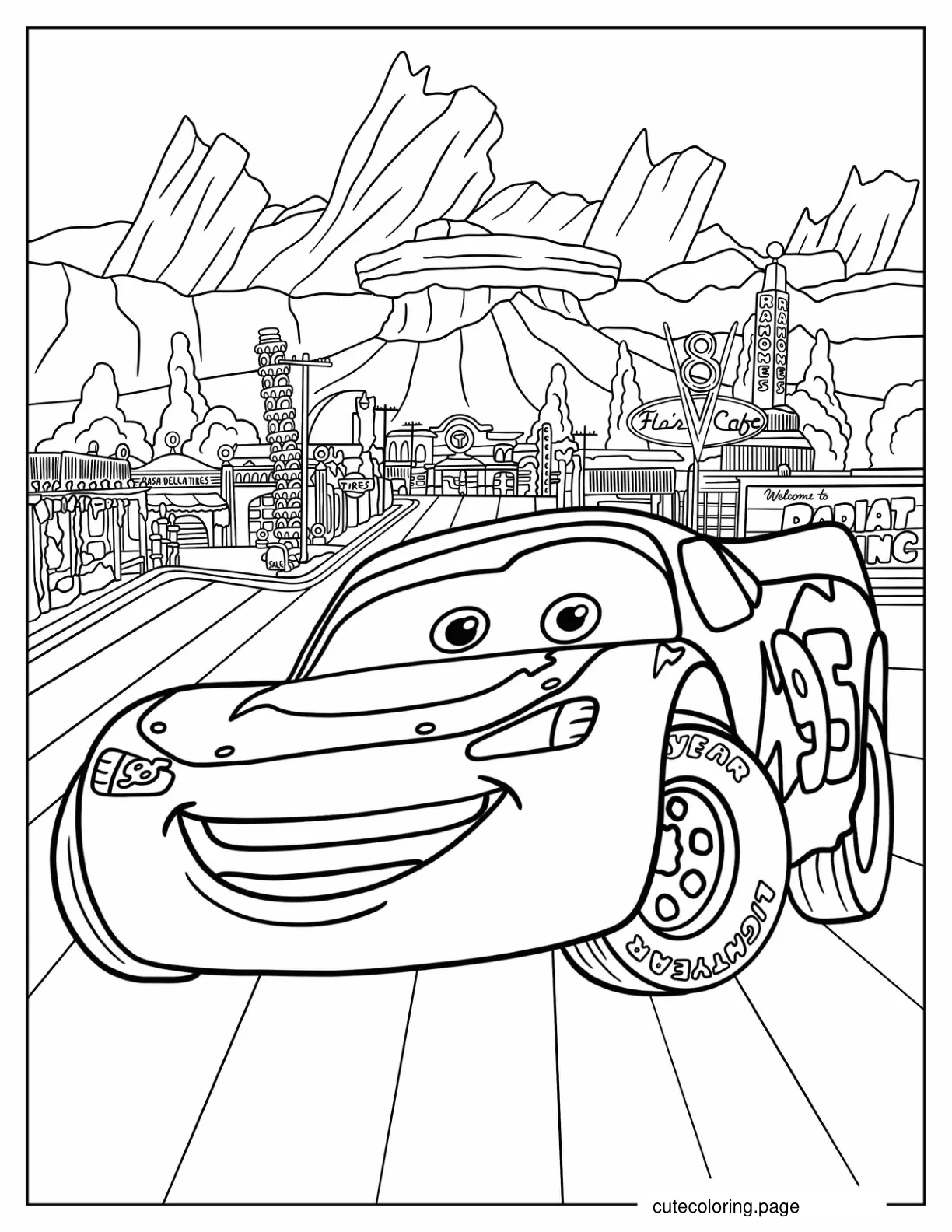 Lightning McQueen In Radiator Springs coloring page