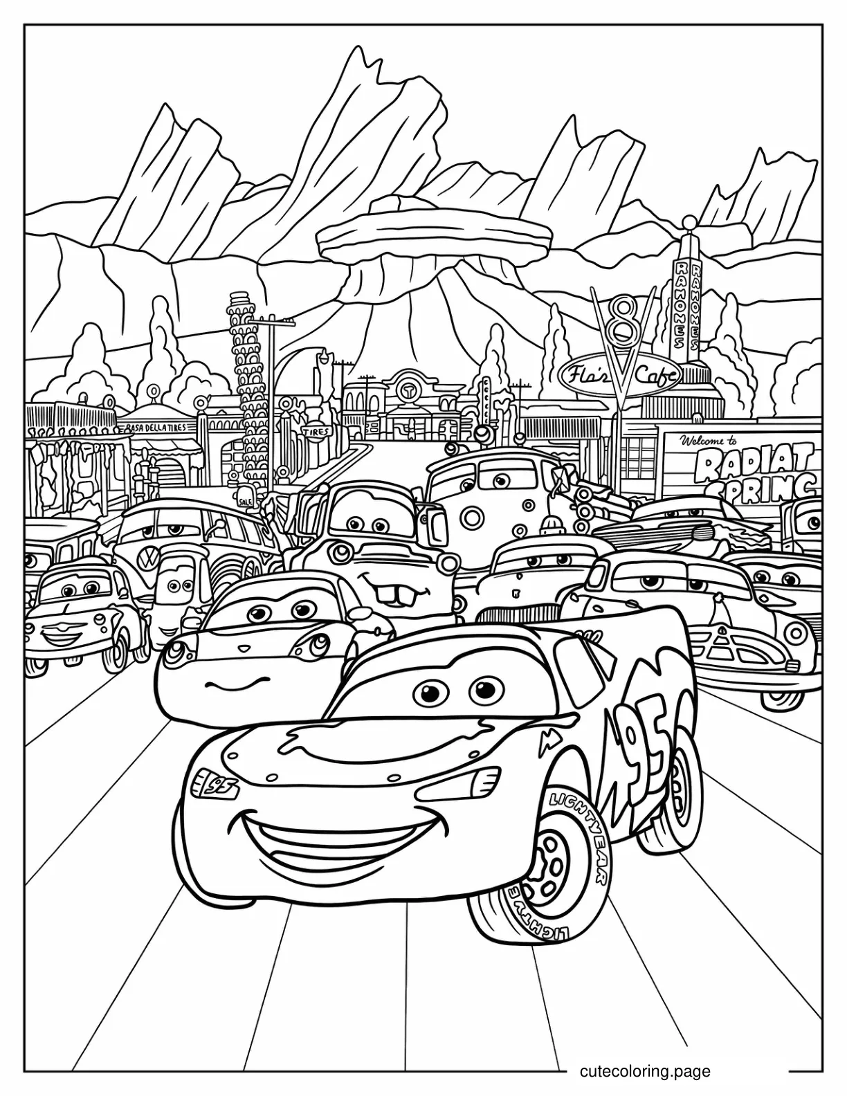 Lightning McQueen With Friends Coloring Page coloring page