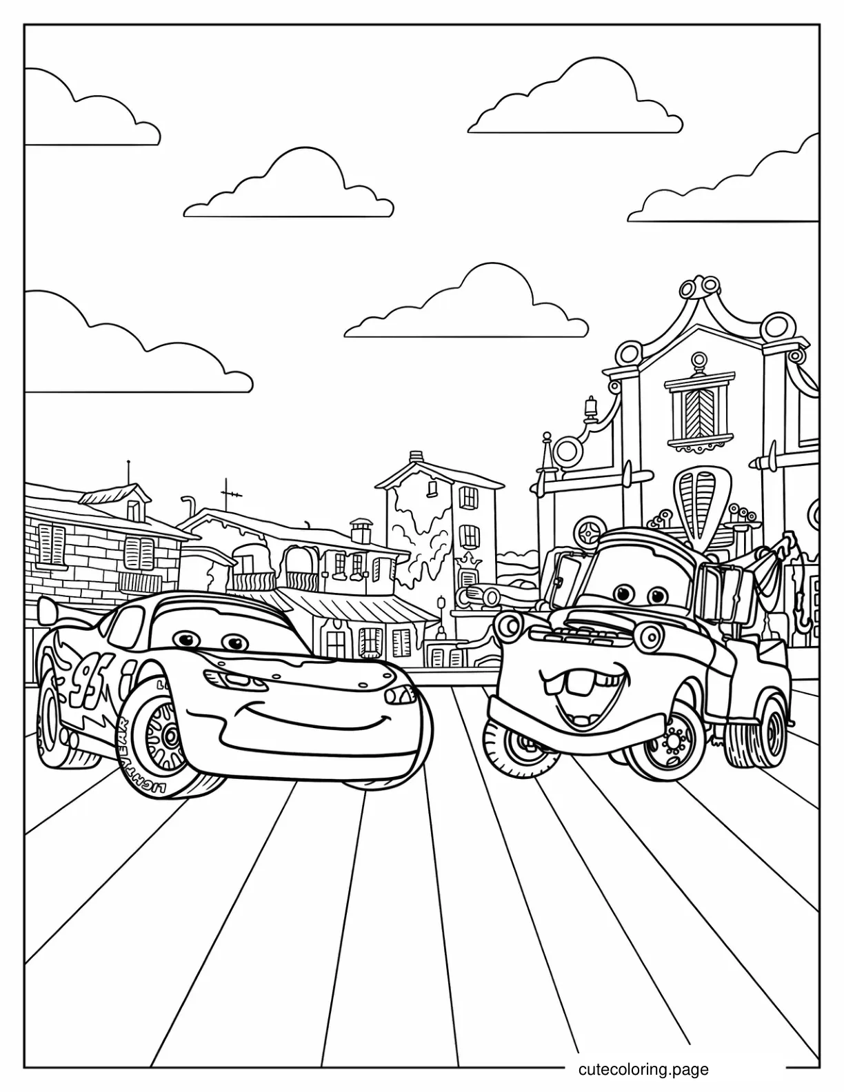 Lightning McQueen With Mater Coloring Page coloring page