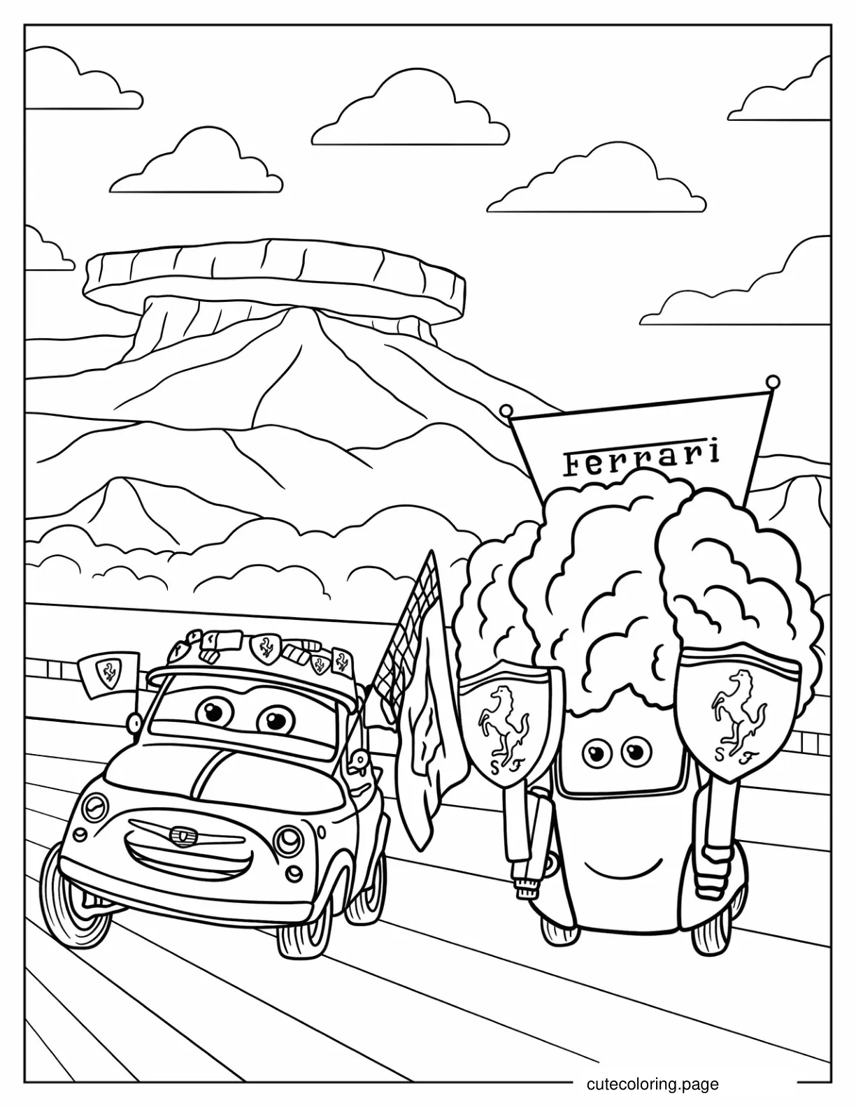 Luigi And Guido With Ferrari Accessories coloring page