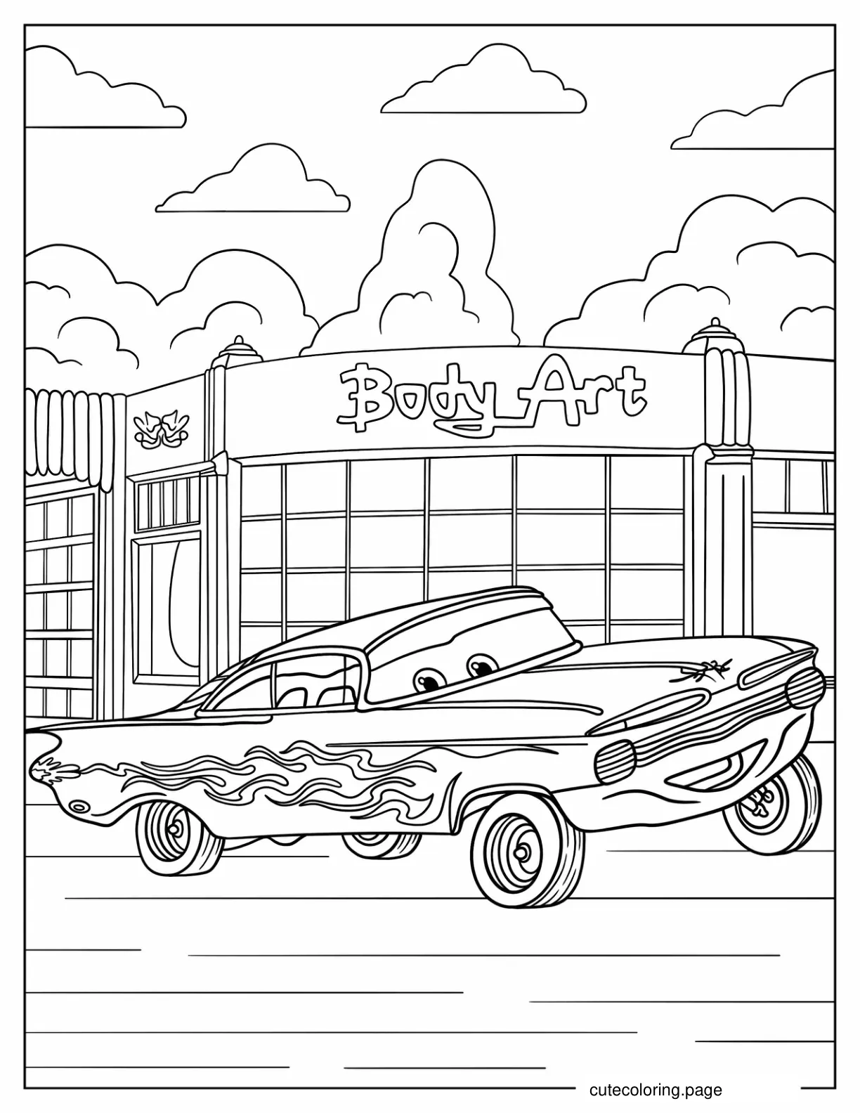 Ramone In Front Of Body Art Shop Coloring Sheet coloring page