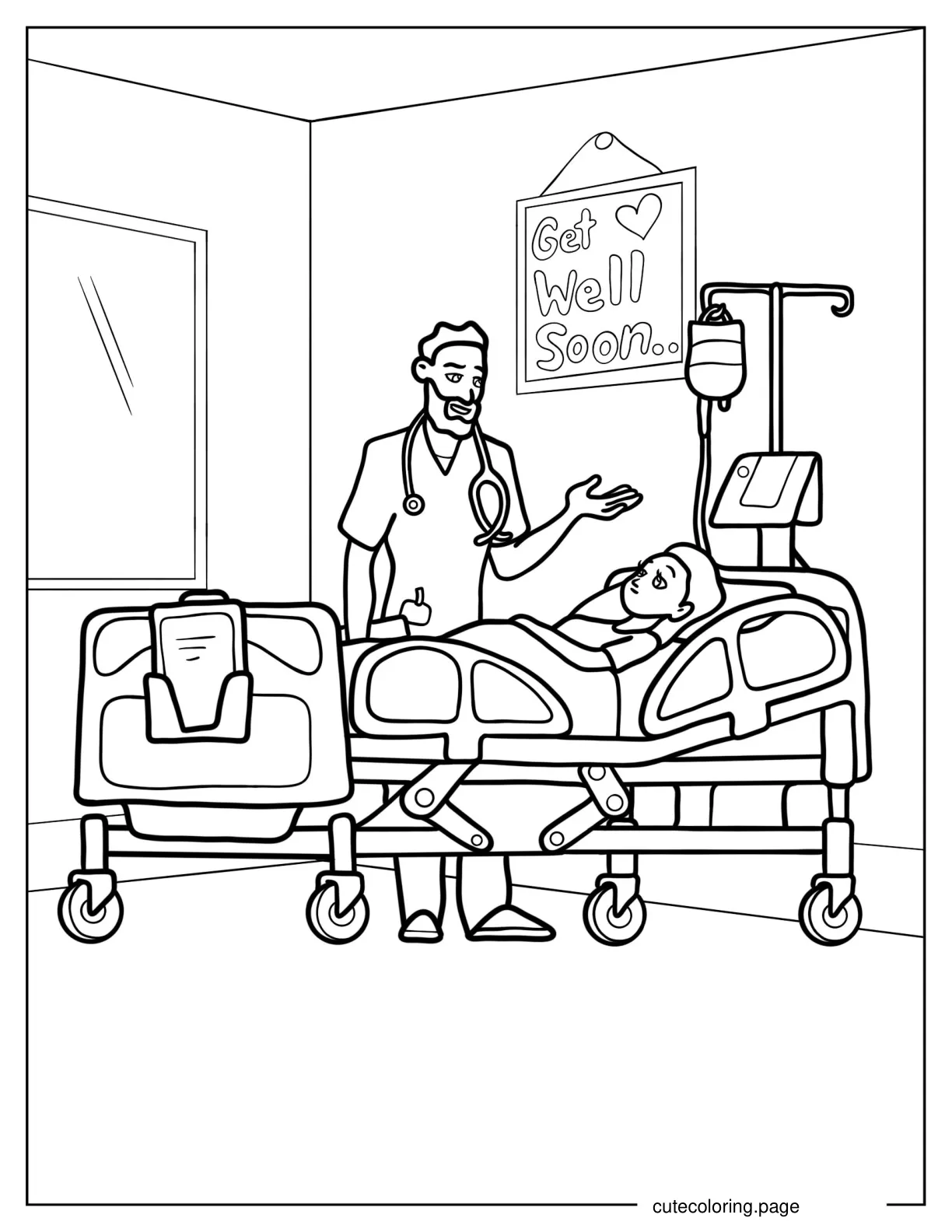 Doctor Comforting Patient After Surgery coloring page