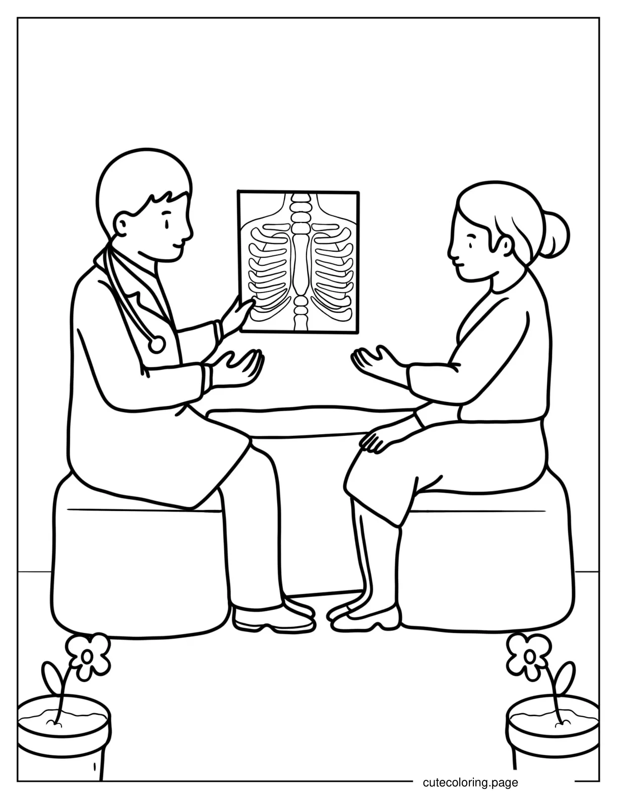 Doctor Showing X Ray To Patient coloring page