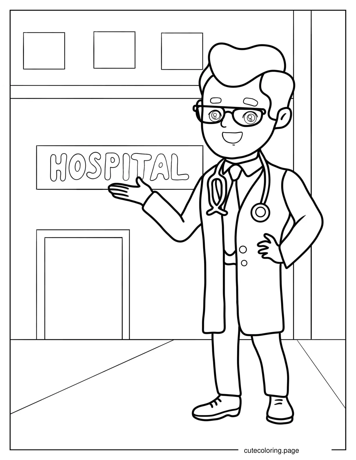 Doctor With Stethoscope Around Neck coloring page