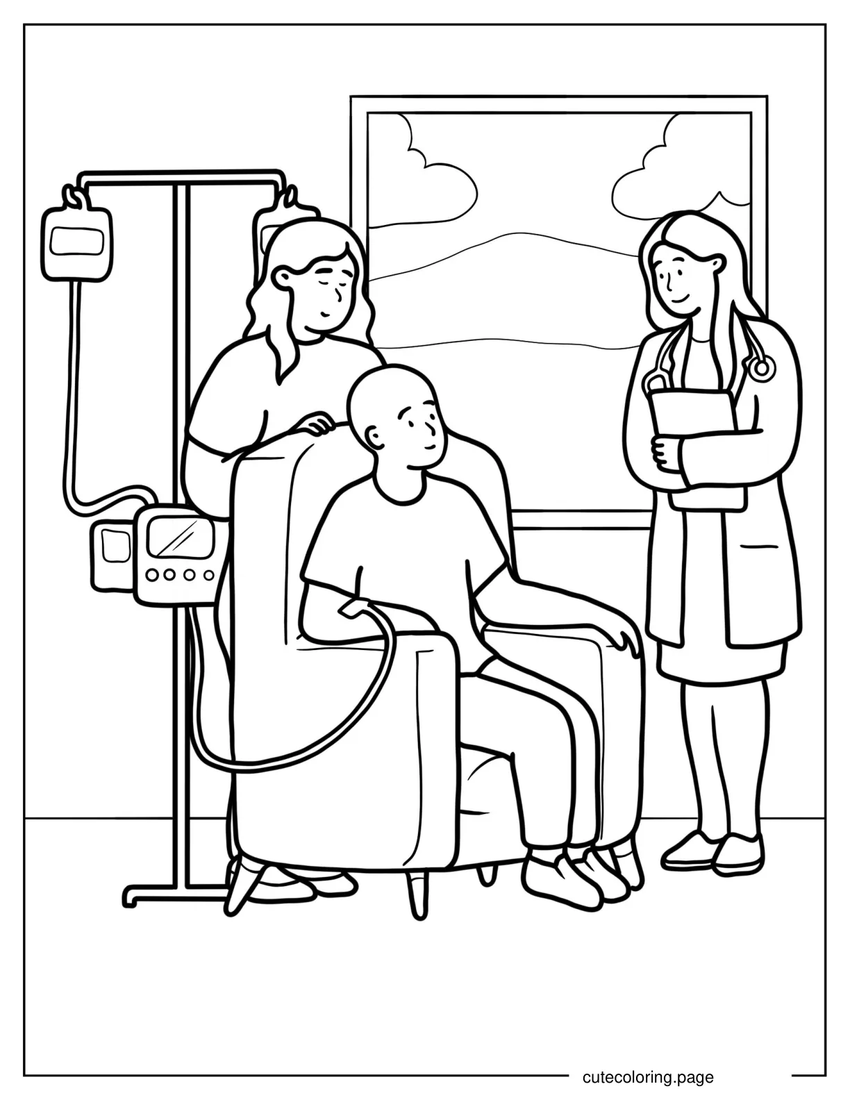 Woman Doctor Talking To Patient In Wheelchair coloring page