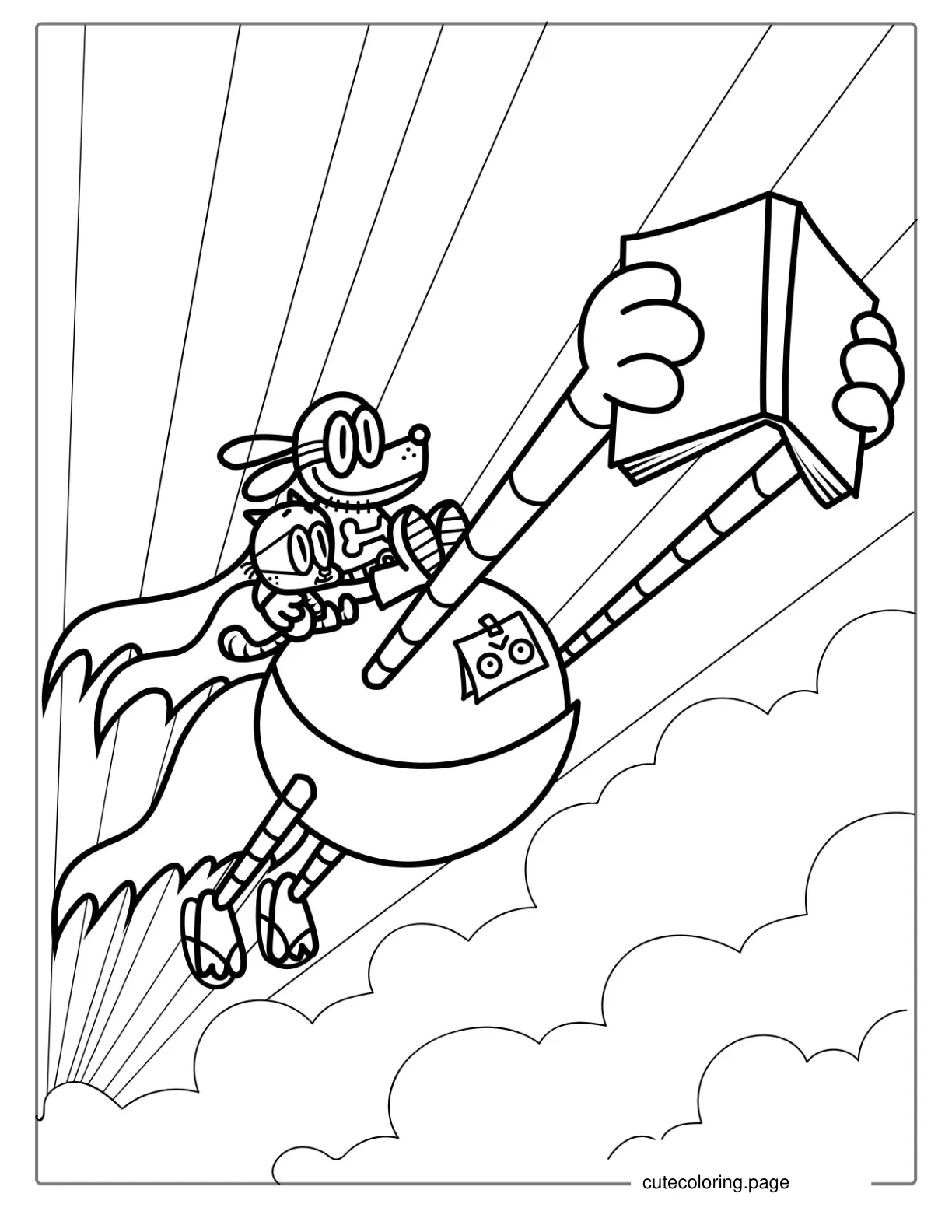 Dog Man And Petey Cat On Robot Coloring Page coloring page