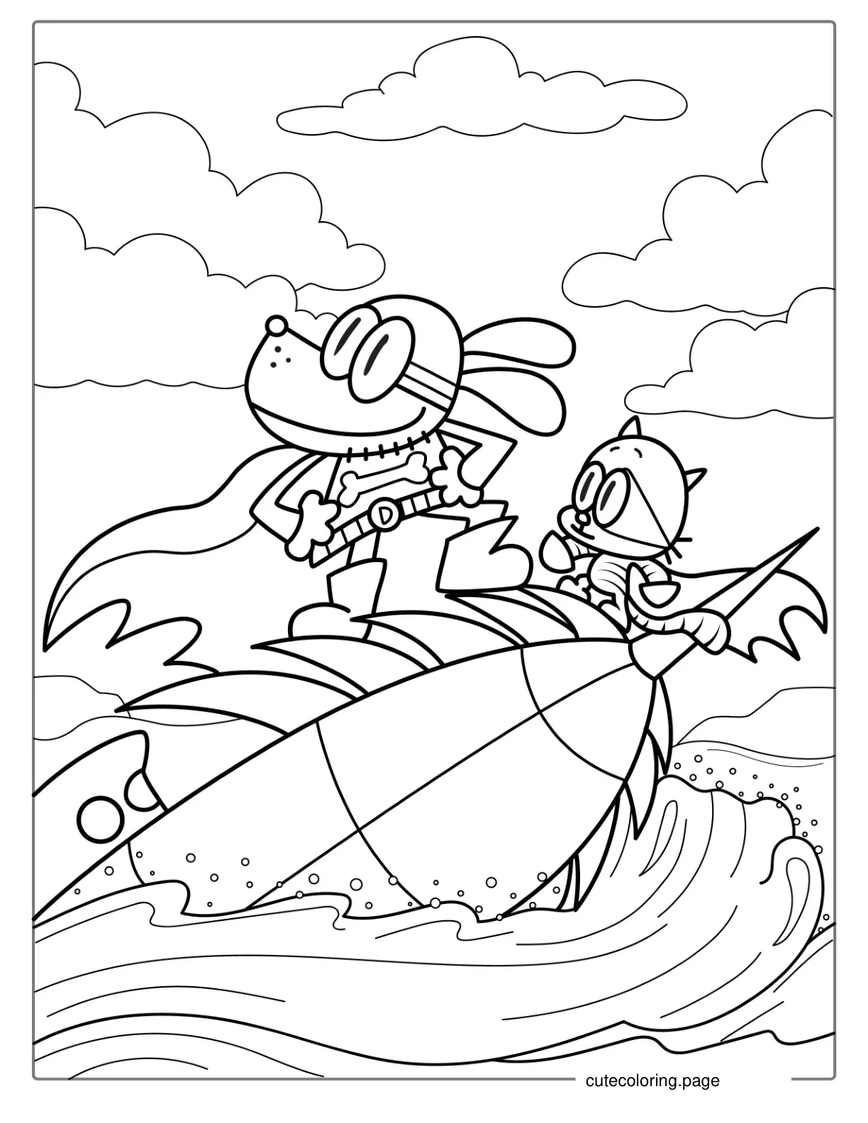 Lil Petey Cat And The Bark Knight In The Ocean coloring page