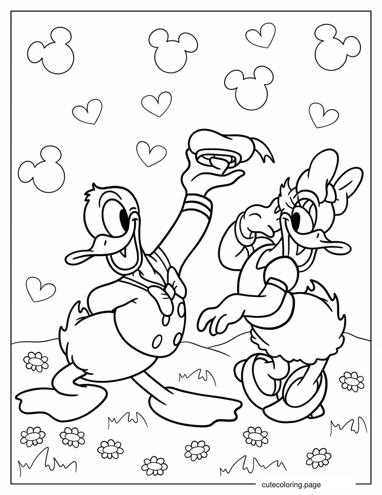 Coloring Sheet Of Donald Duck Courting Daisy Duck coloring page