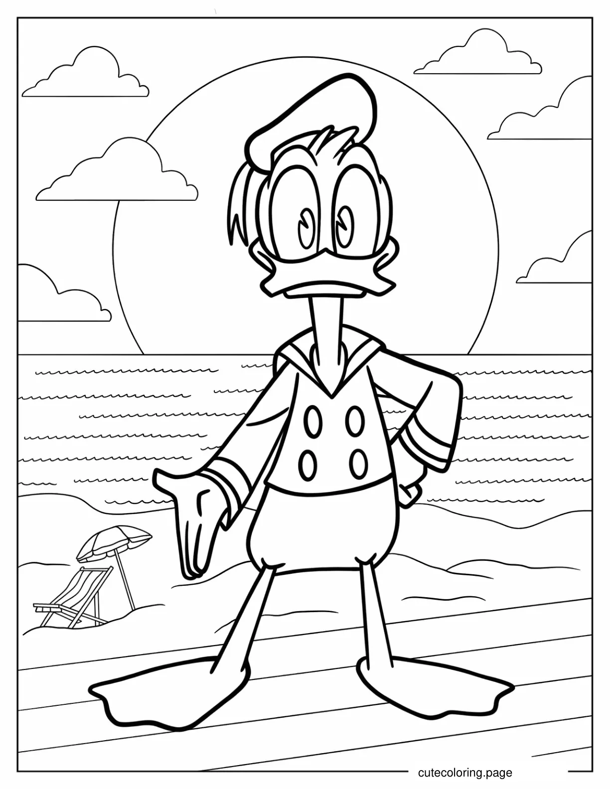 Donald Duck At The Beach Coloring In For Kids coloring page