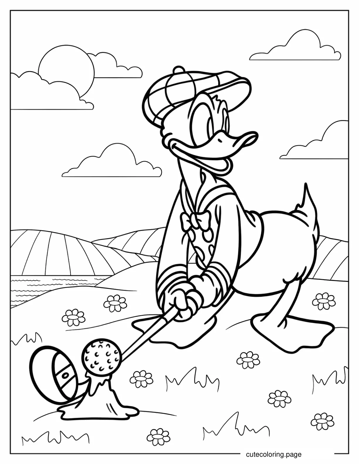 Donald Duck Playing Golf Coloring In coloring page