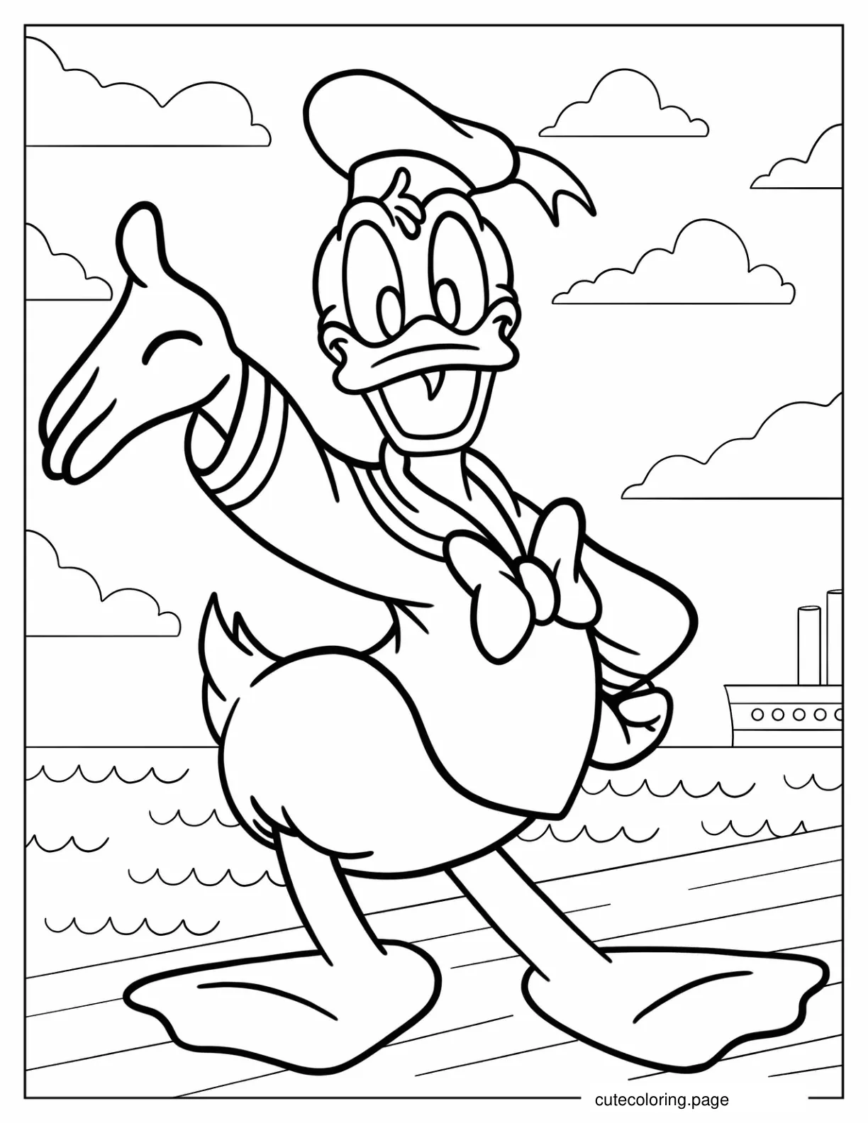 Donald Duck Waving At Port Coloring Sheet coloring page