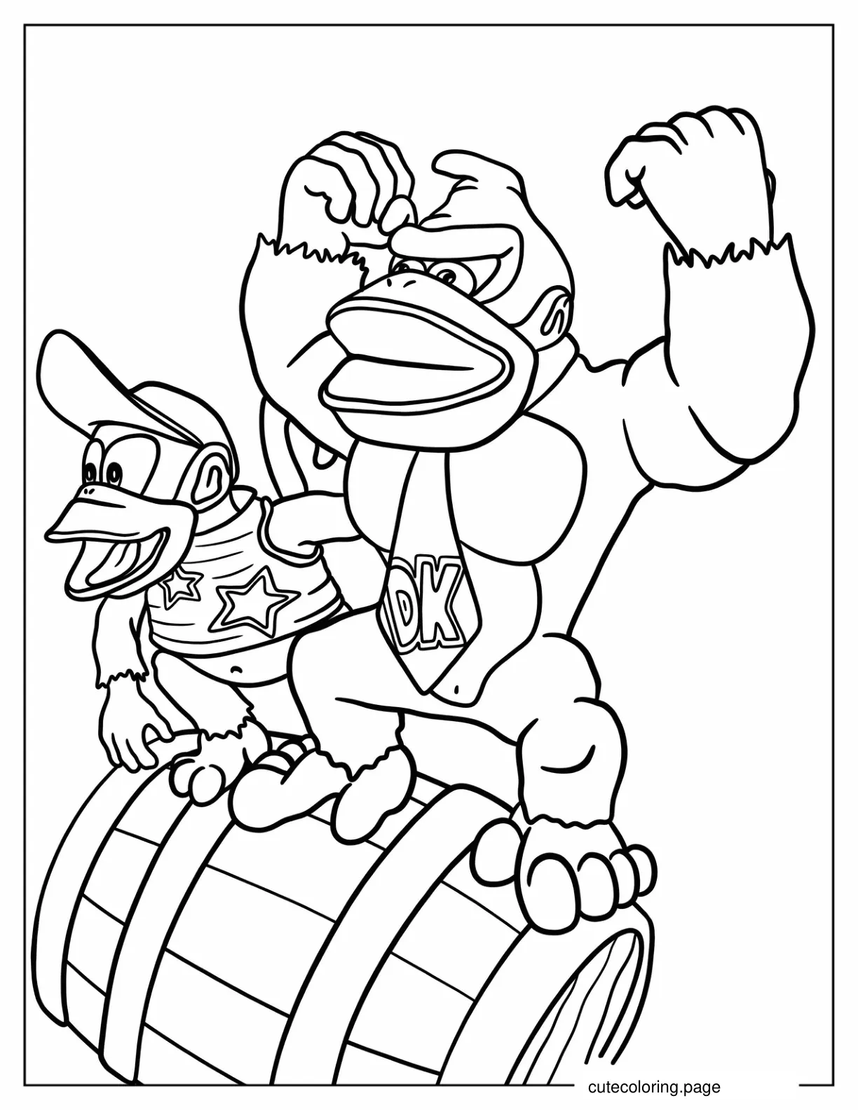 Angry Looking Donkey Kong Standing On Barrel coloring page