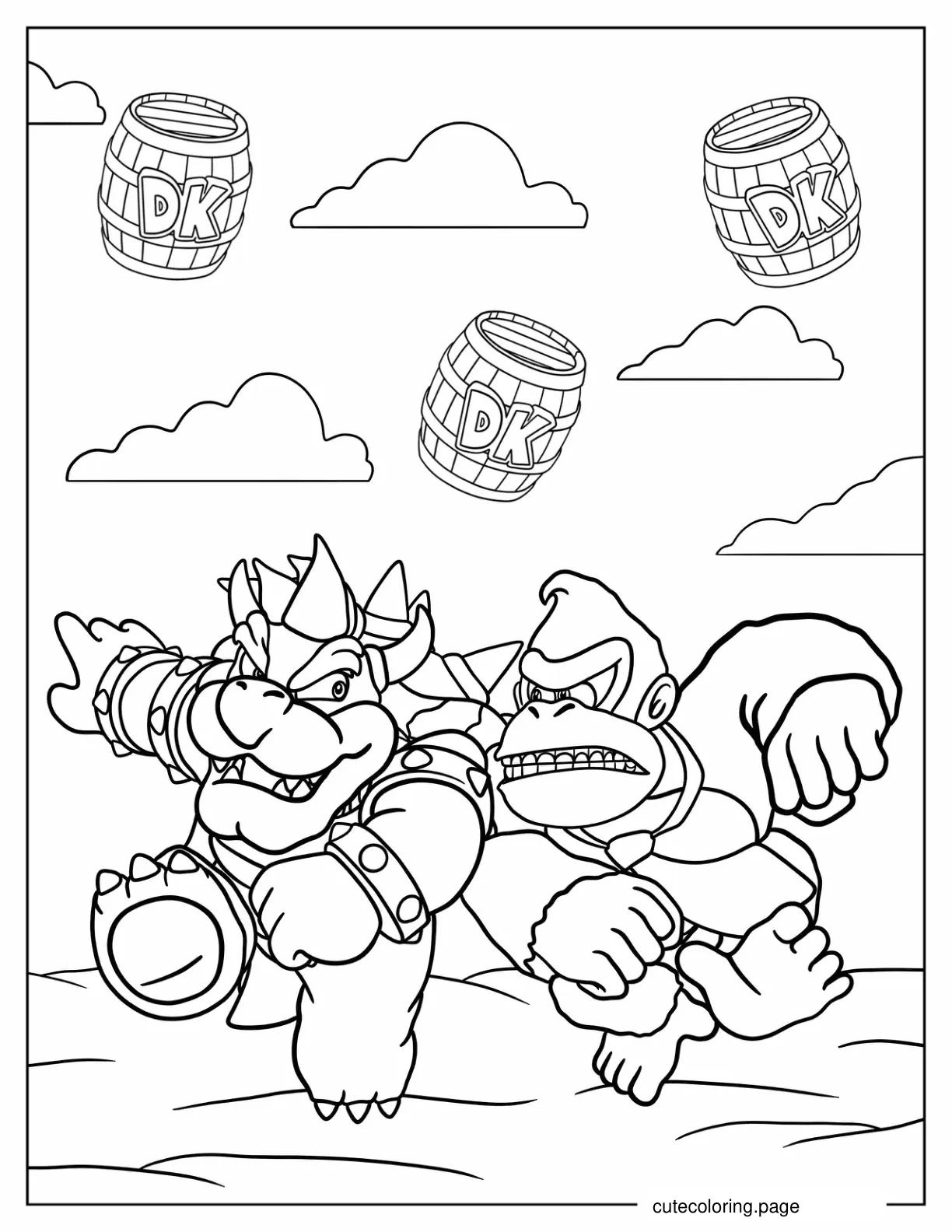 Bowser And Donkey Kong To Color coloring page