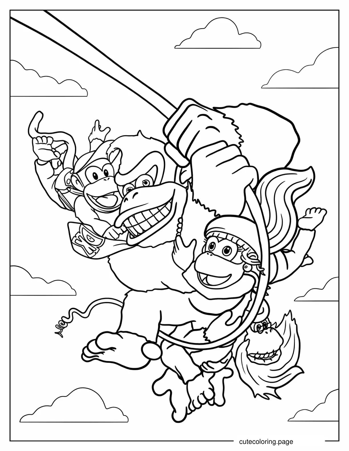 Donkey Kong With Dixie Diddy And Old Man Kong coloring page