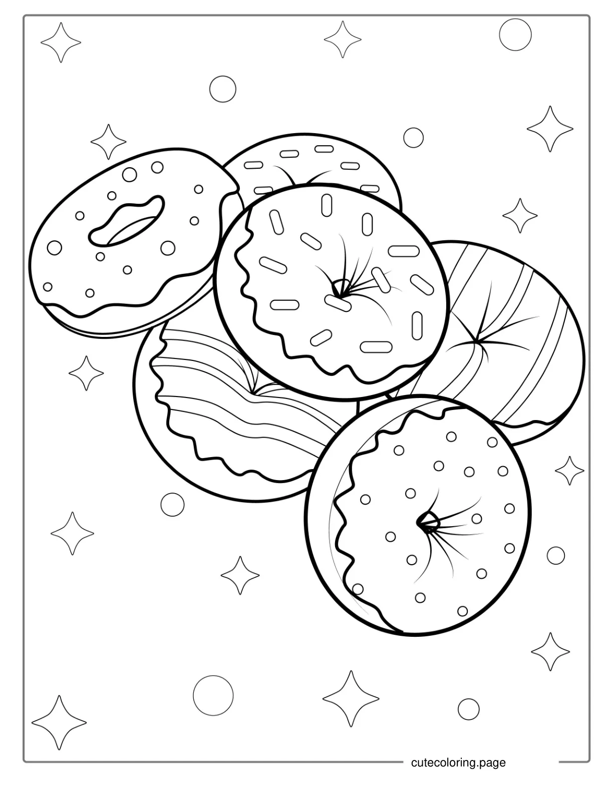 Assorted Glazed Donuts Coloring Page coloring page