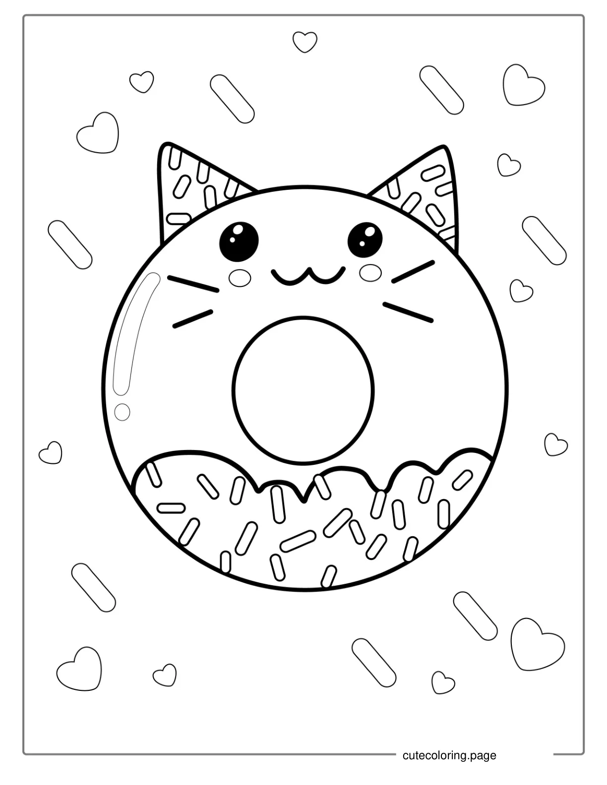 Cat Themed Kawaii Donut Coloring Page coloring page