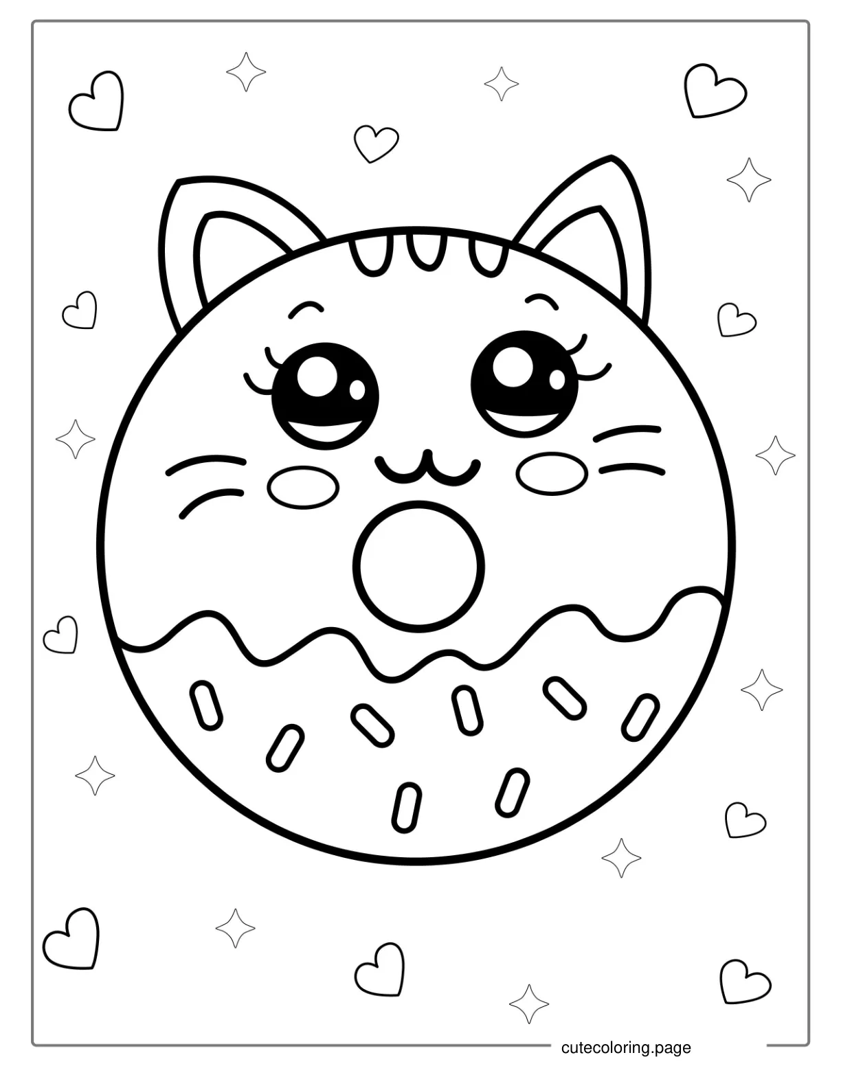 Coloring Page Of Cat Themed Donut coloring page