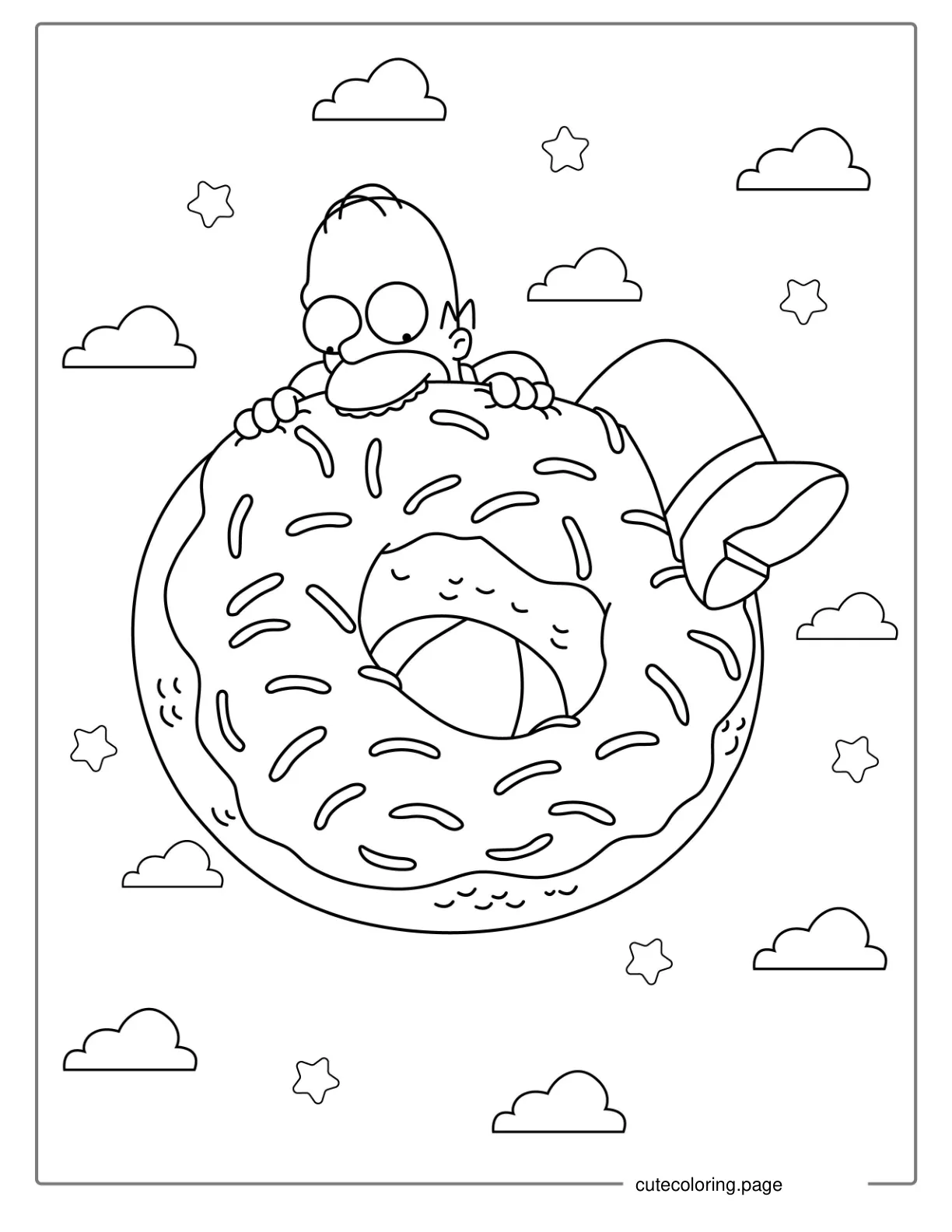 Coloring Page Of Homer Eating Big Donut coloring page