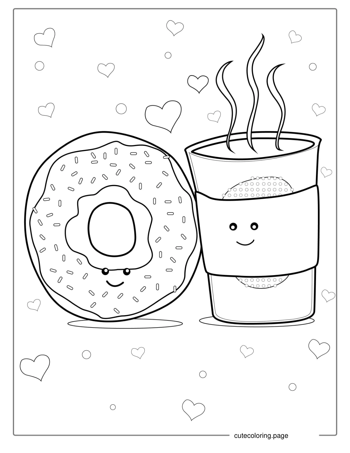 Cute Kawaii Donut And Coffee Coloring Page coloring page