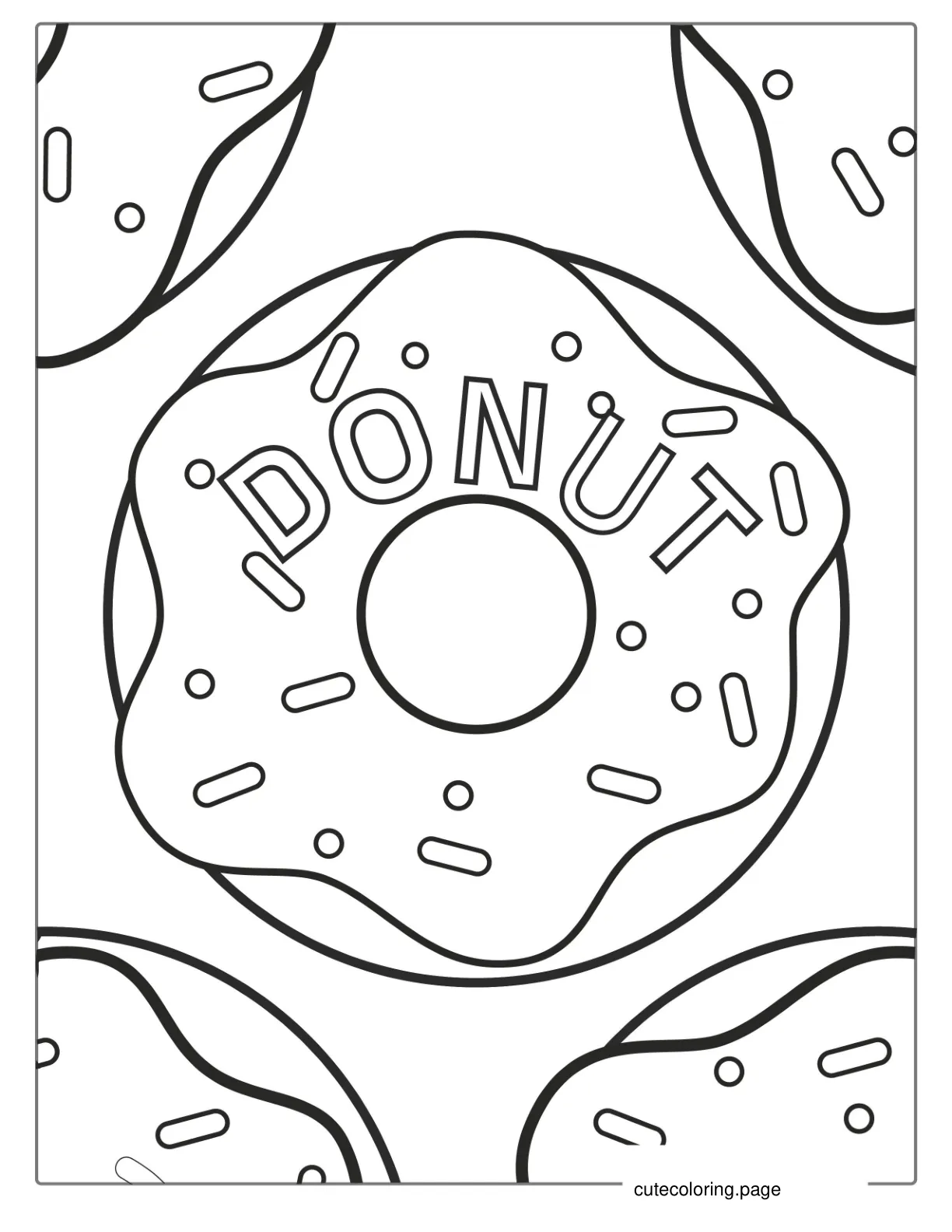 Simple Outline Of Donut With Text To Color coloring page