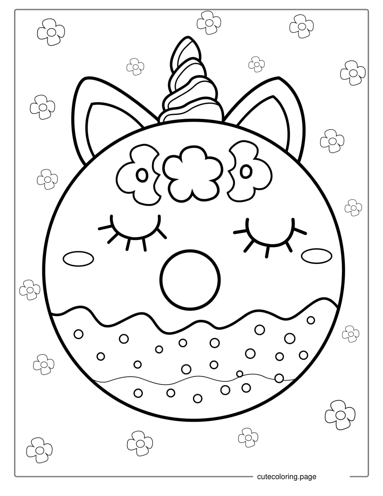 Super Cute Unicorn Themed Donut To Color coloring page