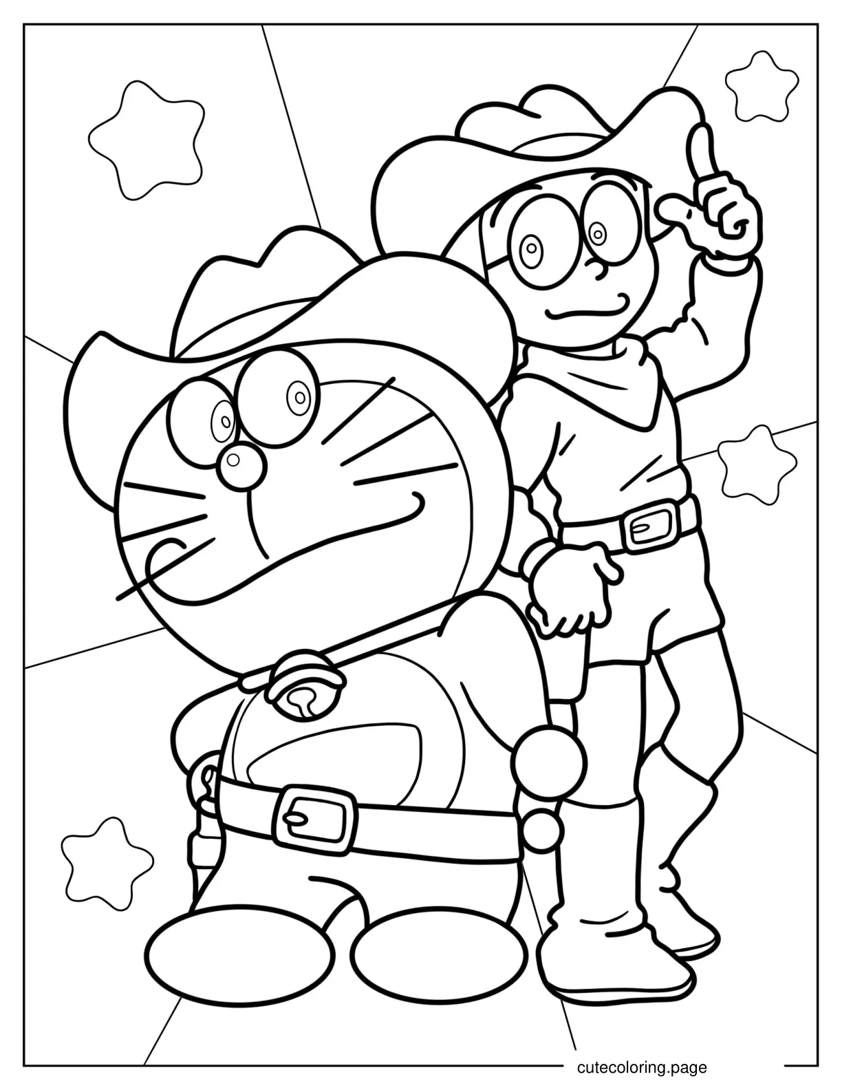 Cowboy Doraemon And Nobita Coloring Sheet coloring page