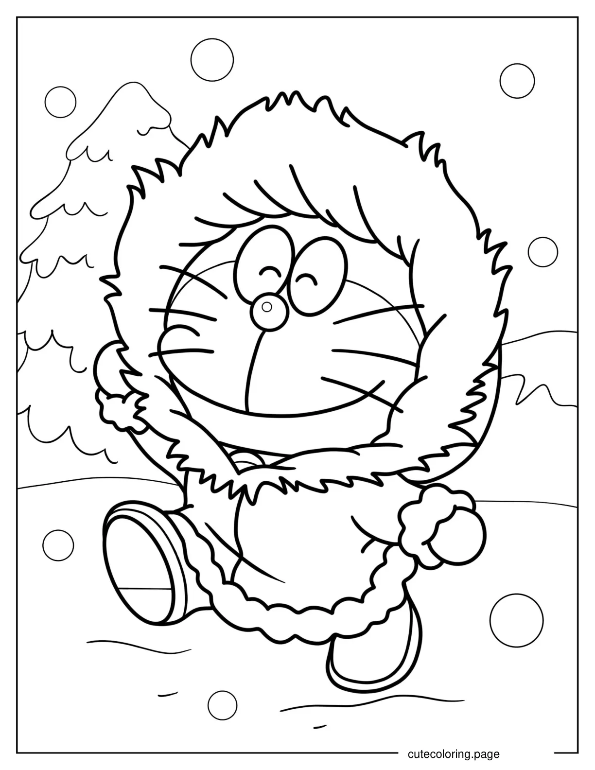 Doraemon Running In The Snow coloring page