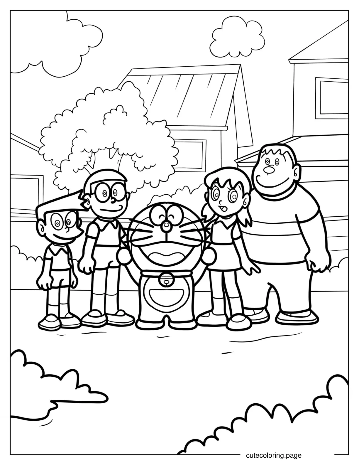 Easy Coloring Page Of Doraemon And Friends coloring page