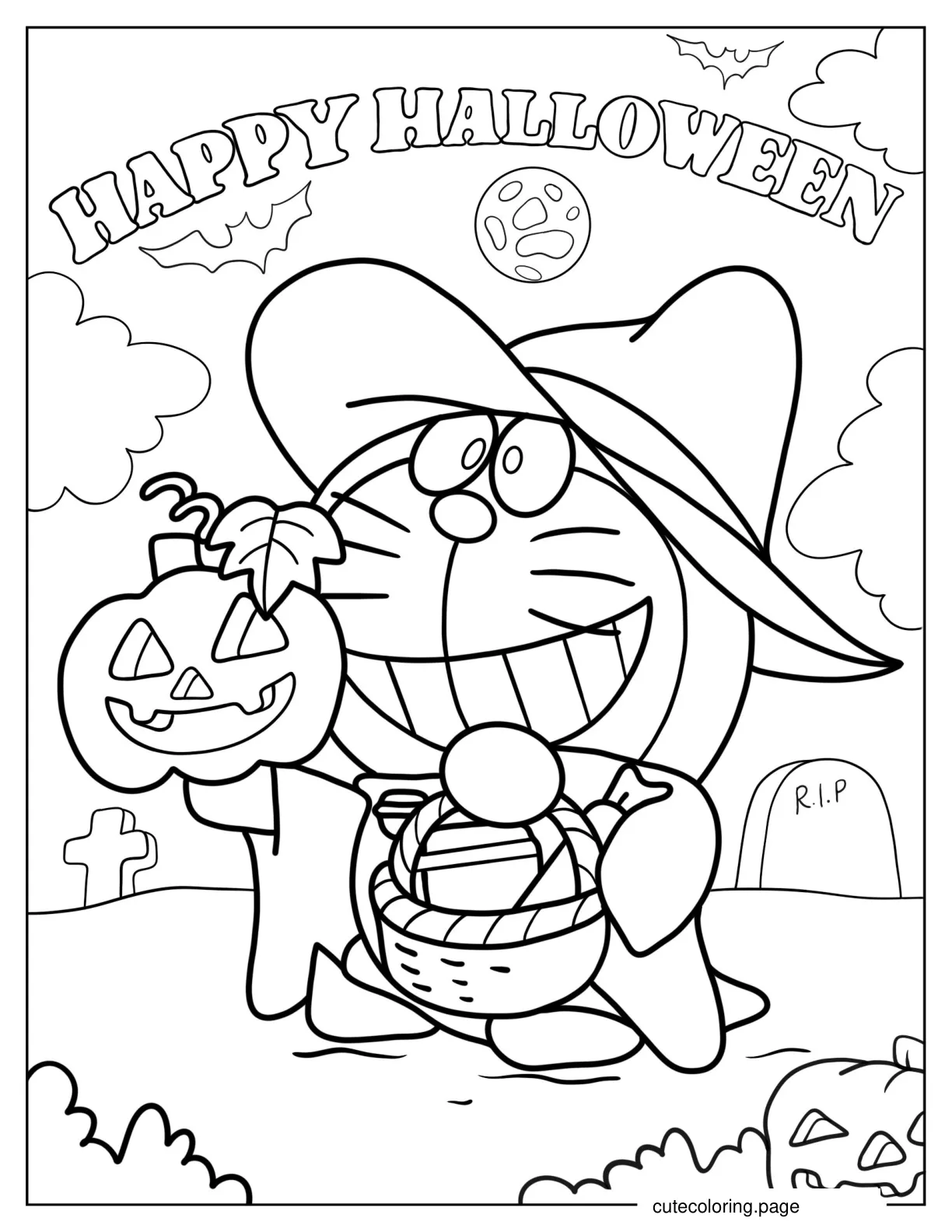 Halloween Doraemon Trick Or Treating Coloring Sheet coloring page