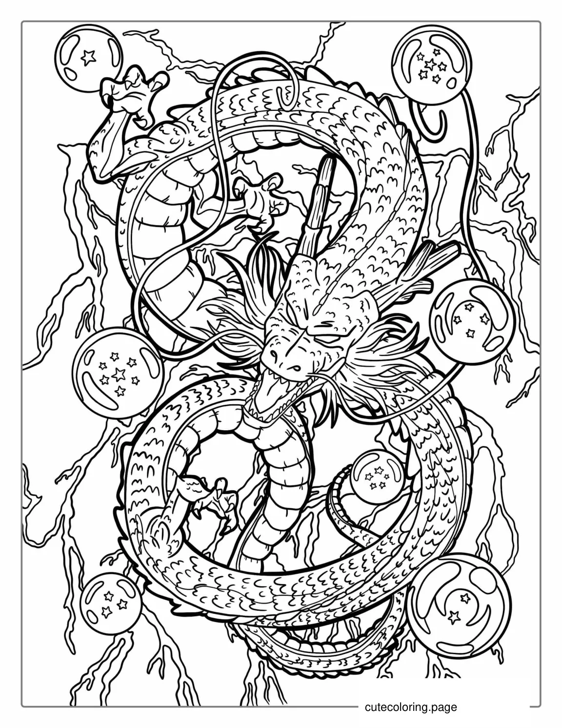 Detailed Shenron Dragon With Balls Coloring Page coloring page