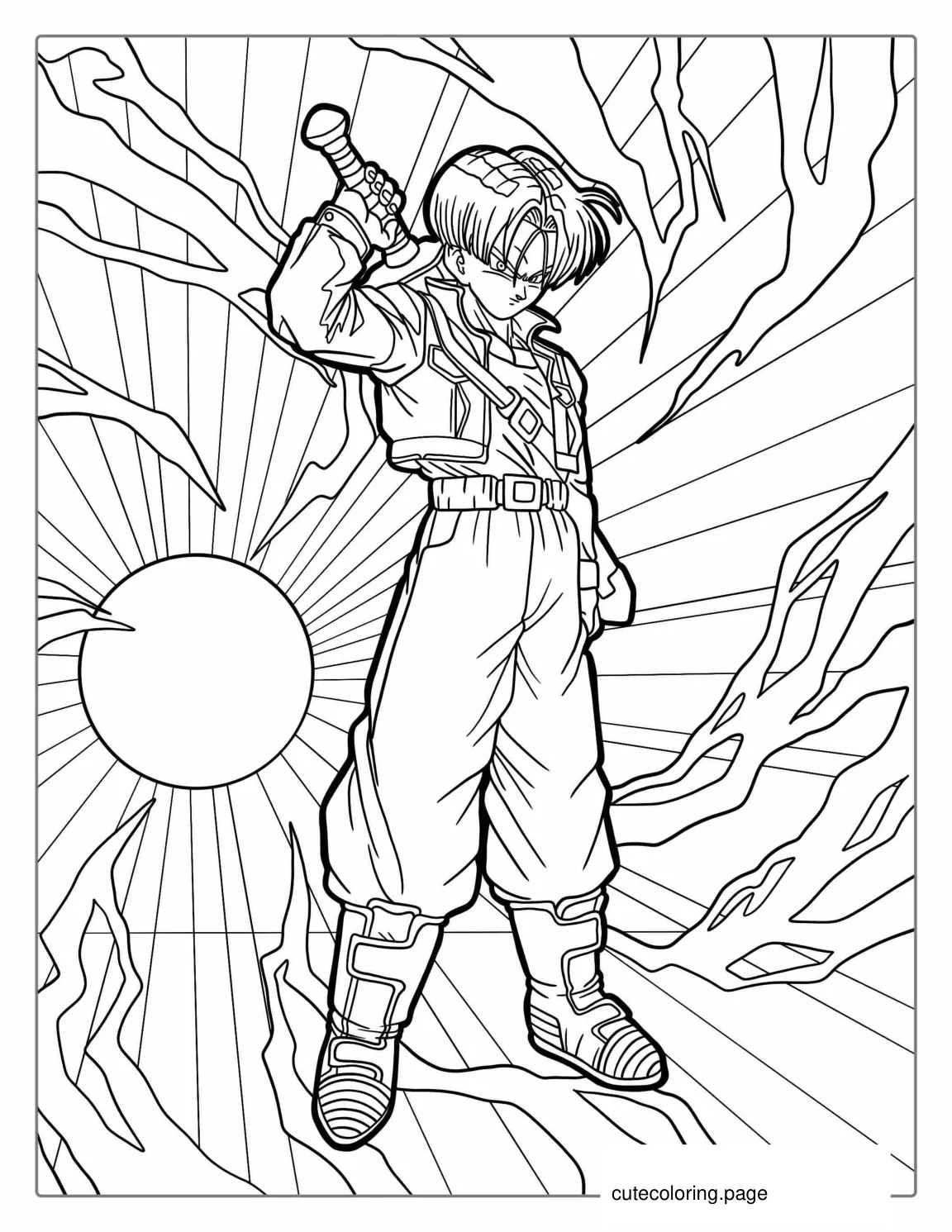 Detailed Trunks Character From Dragon Ball Z To Color coloring page