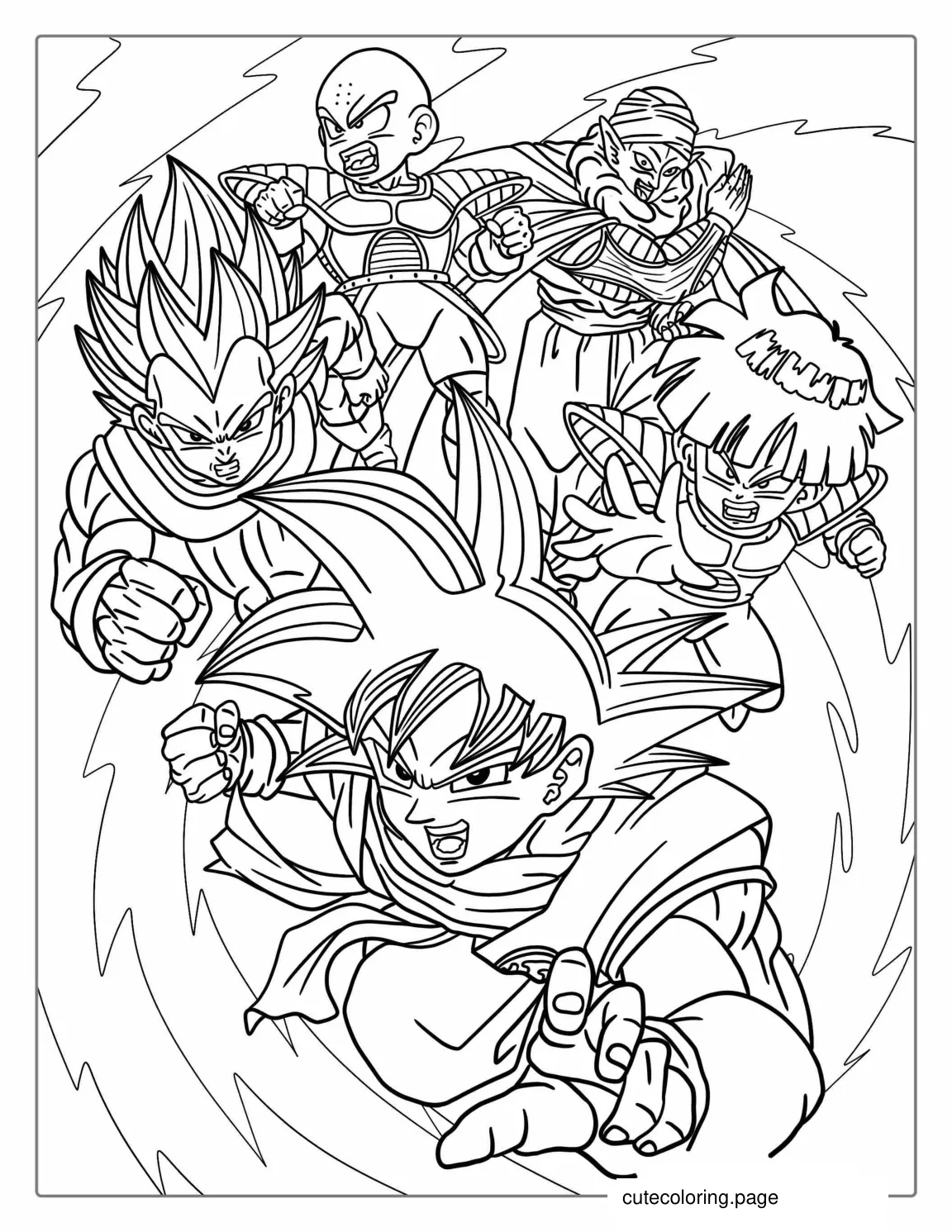 Dragon Ball Z Coloring Page With Popular Characters coloring page