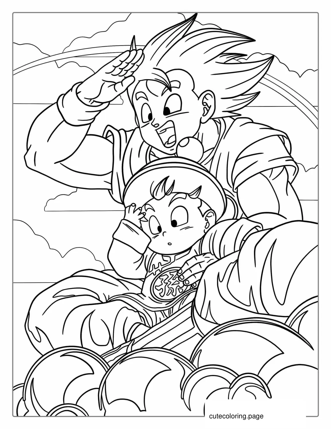 Goku Riding Nimbus Cloud To Color coloring page