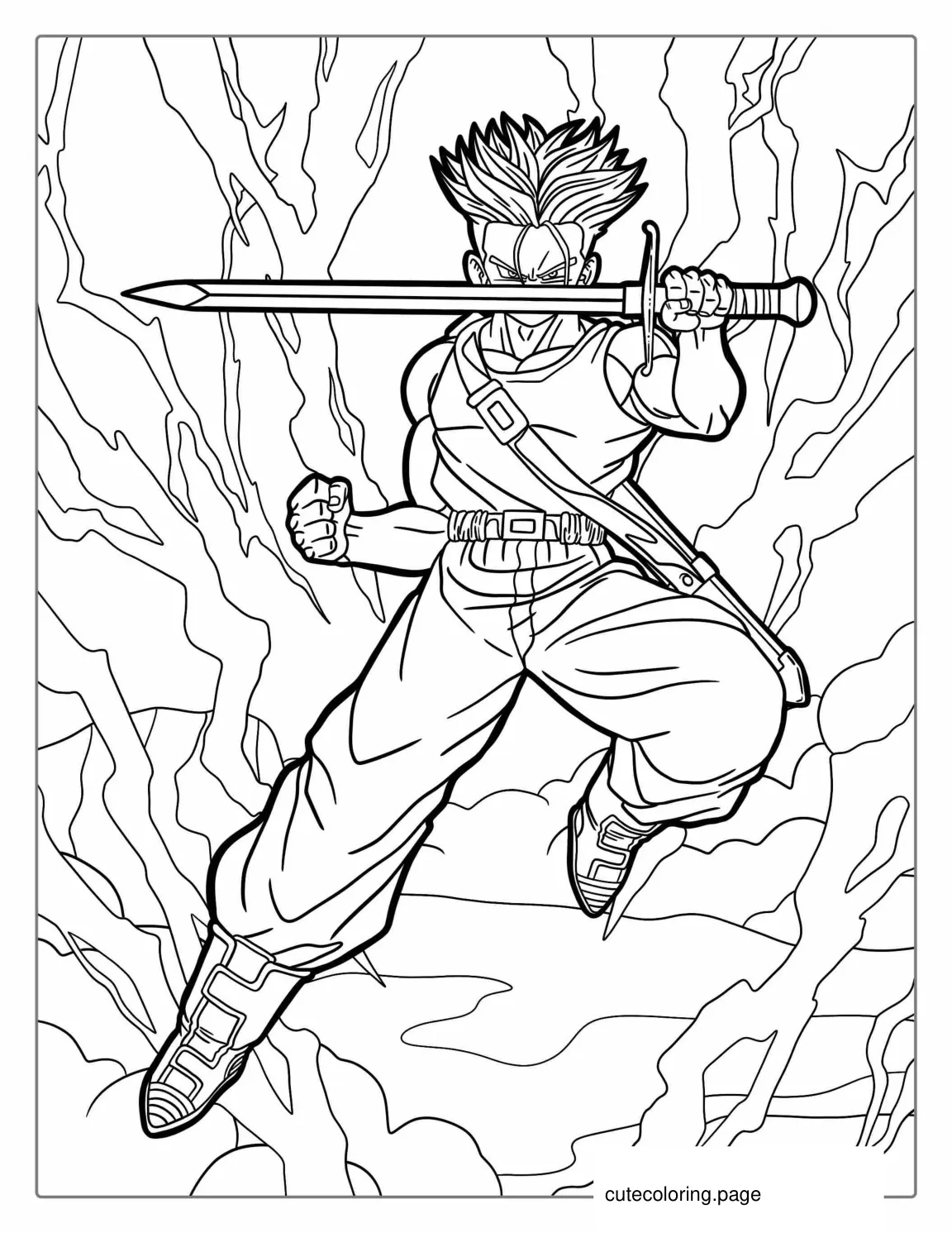 Trunks Holding Sword Coloring Sheet coloring page