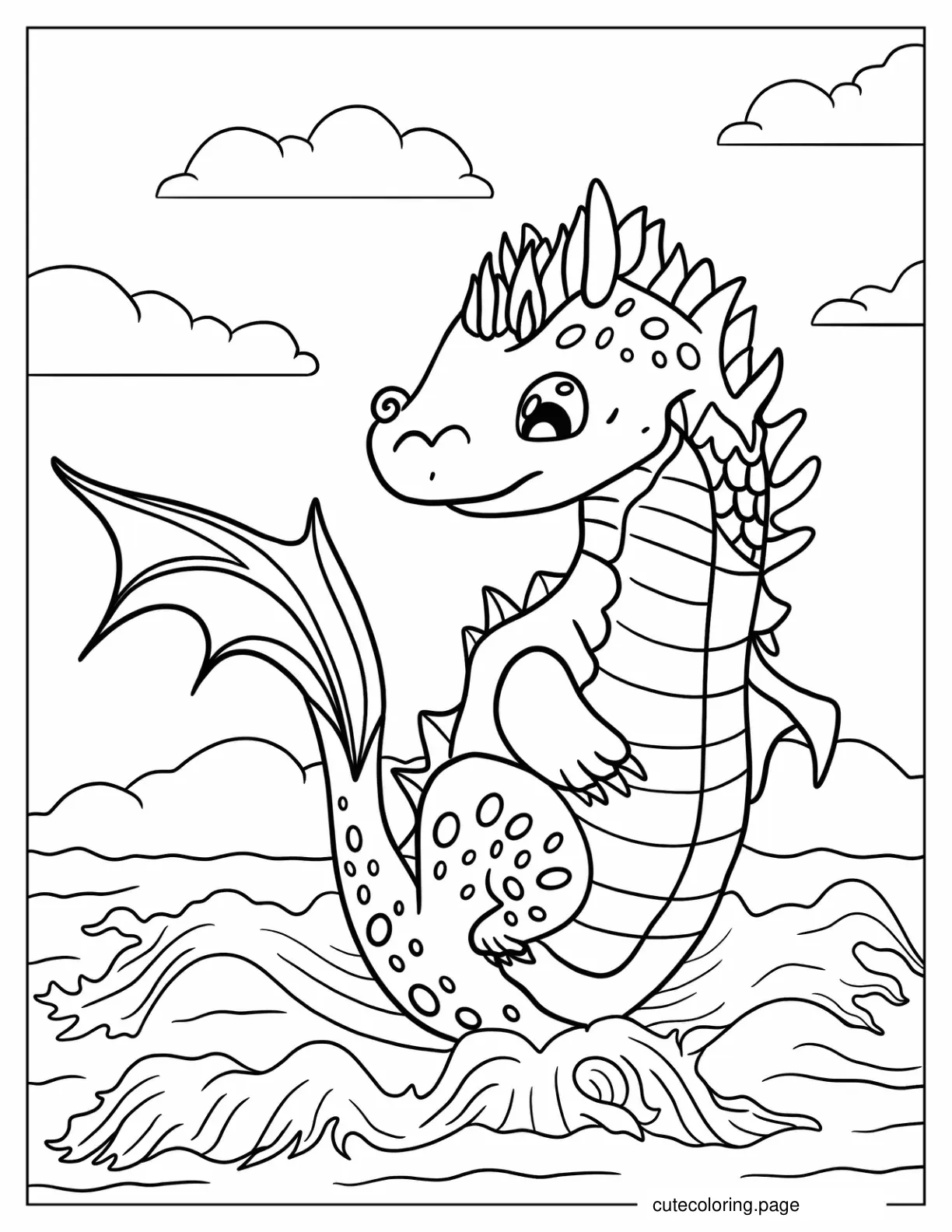 Adorable Water Dragon To Color coloring page